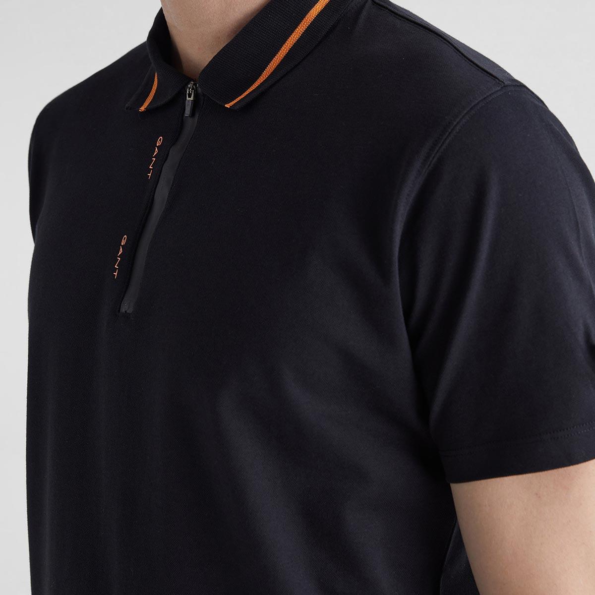 GANT Erkek Siyah Regular Fit Yarım Fermuarlı Polo