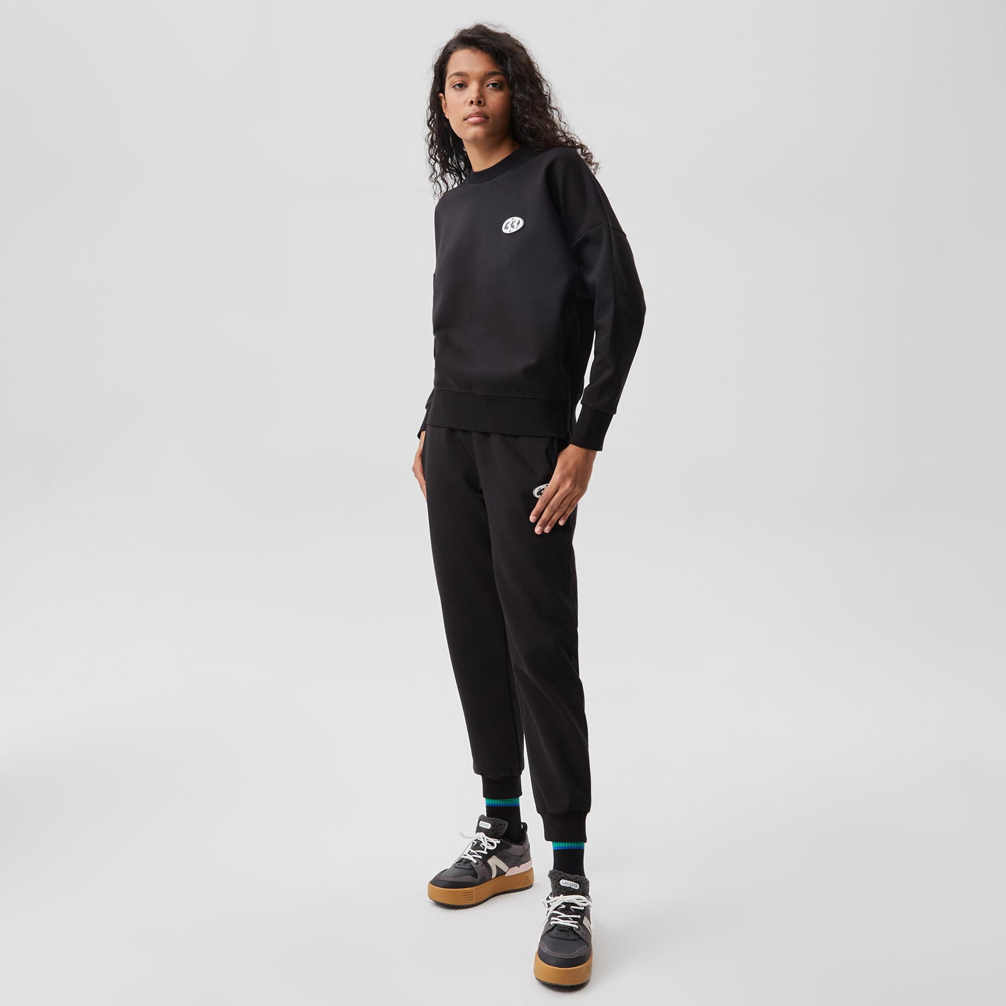 Kadın Slim Fit Baskılı Siyah Eşofman Altı