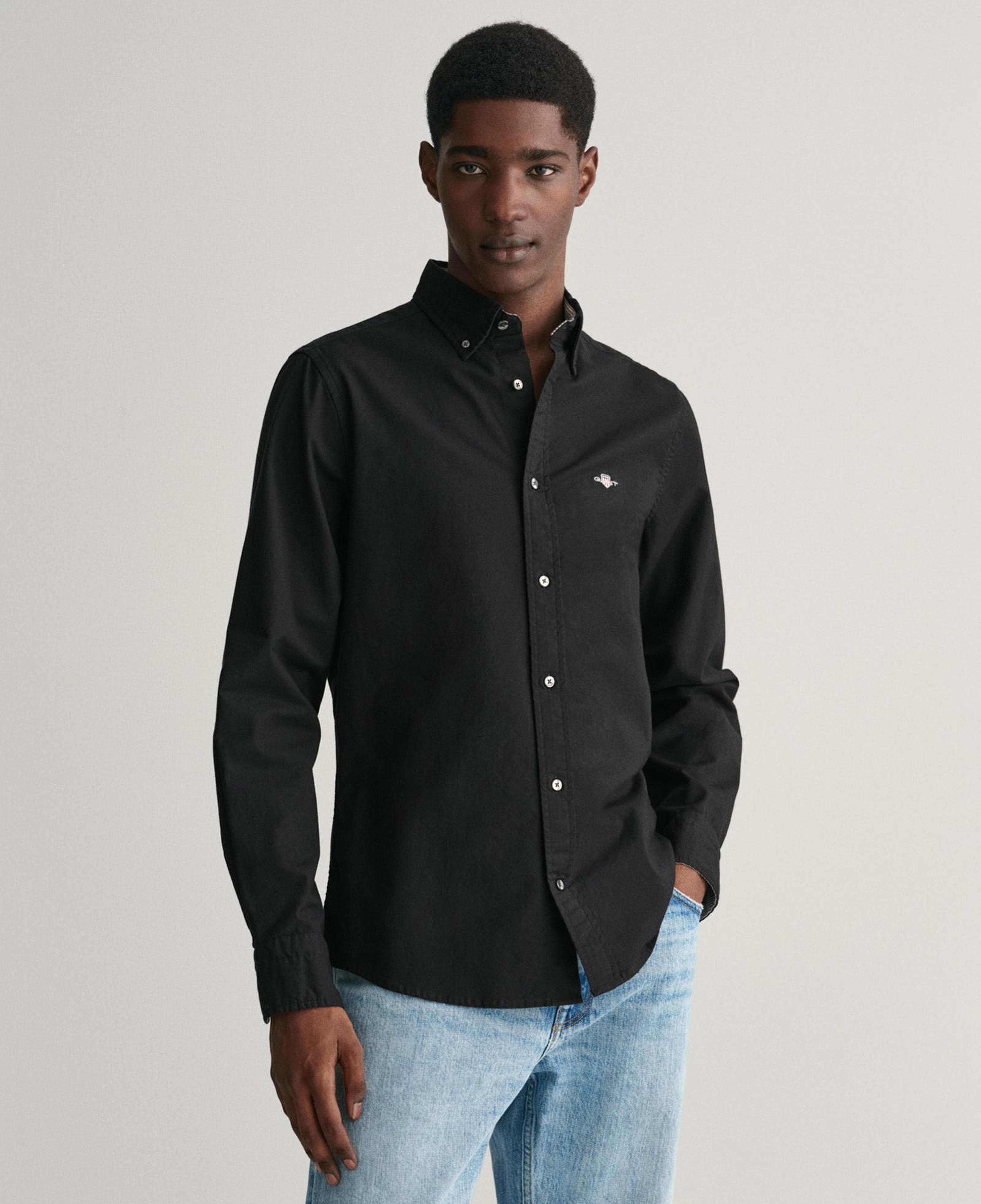 GANT Erkek Siyah Slim Fit Düğmeli Yaka Gömlek