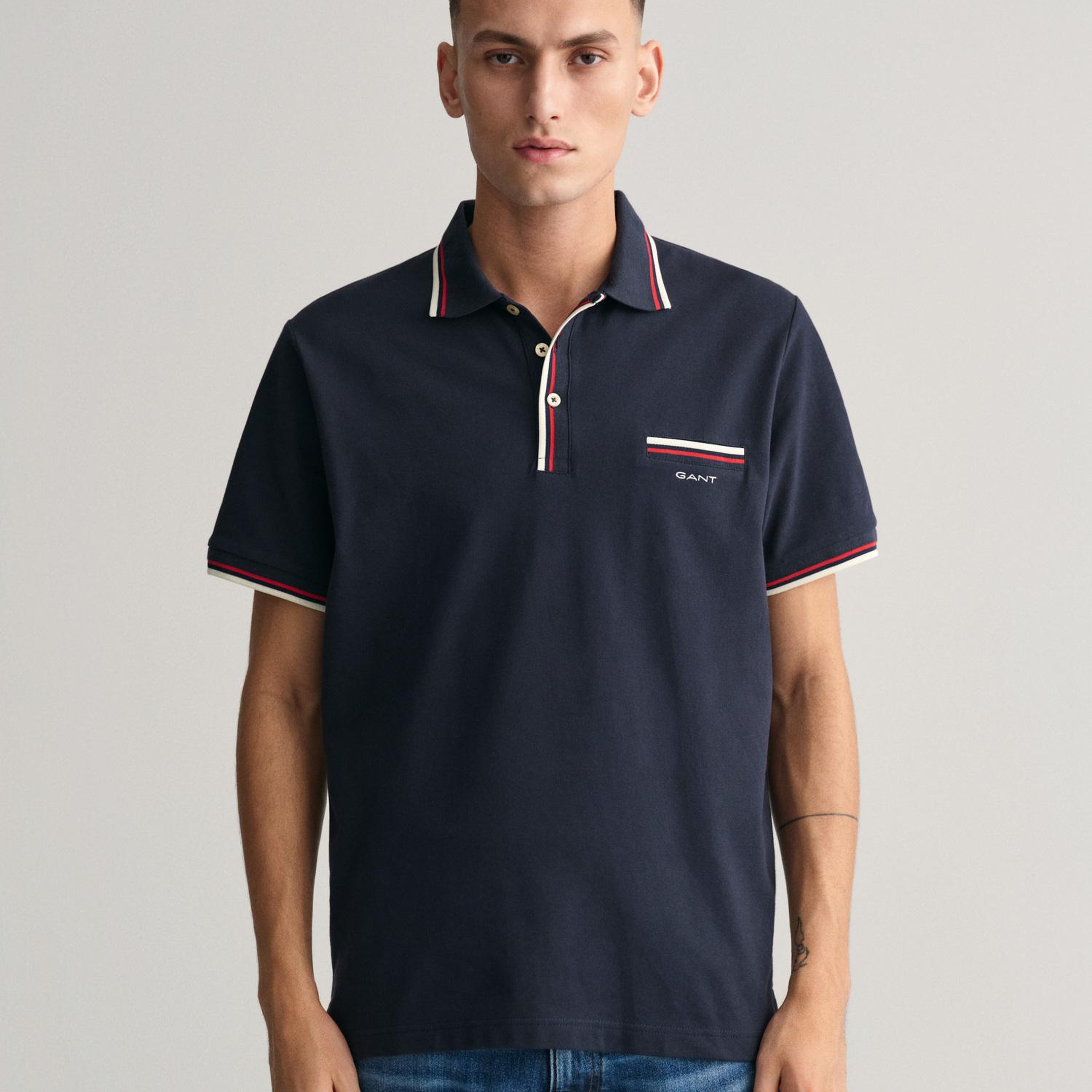 GANT Erkek Lacivert Regular Fit Çizgili Polo