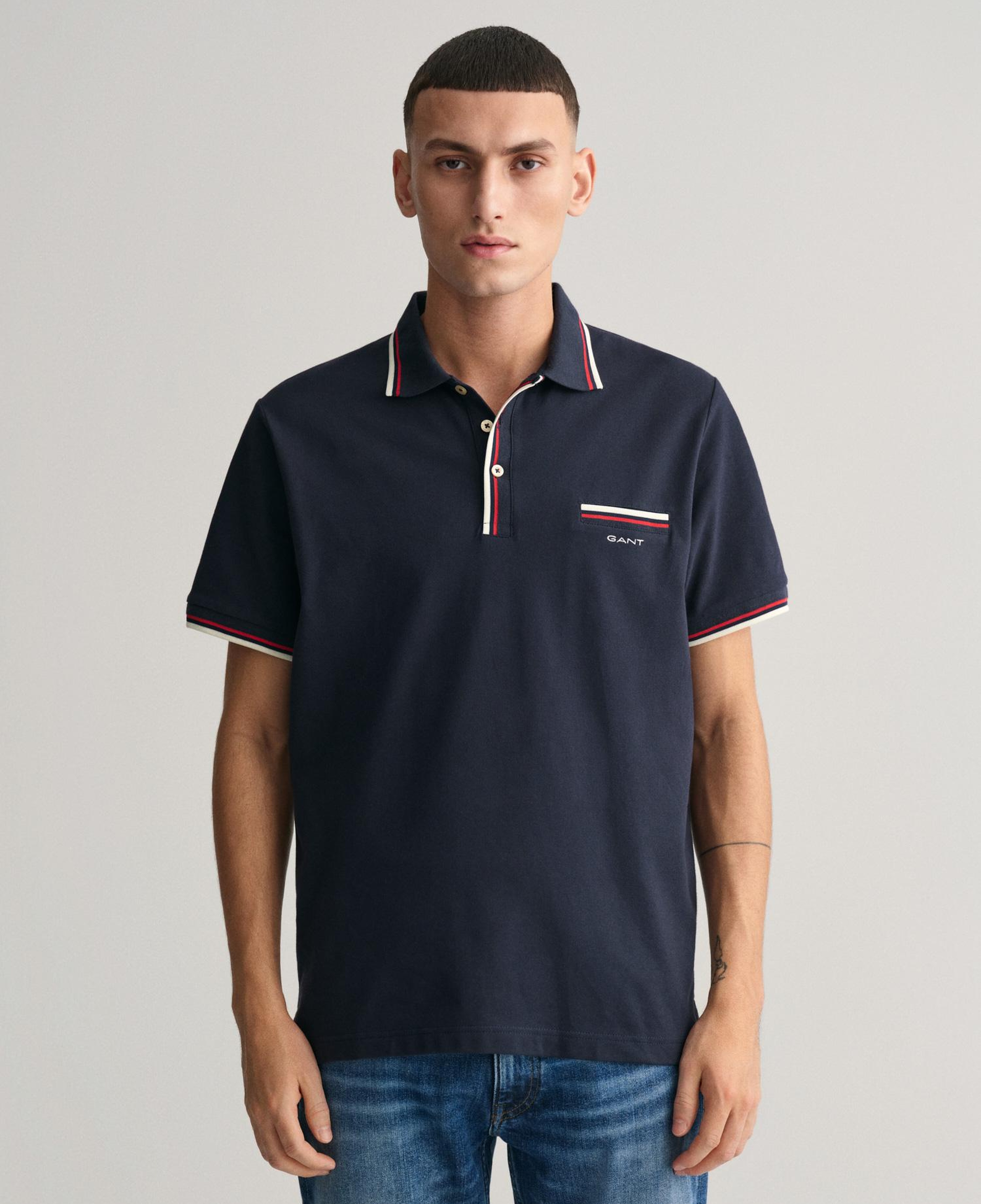 GANT Erkek Lacivert Regular Fit Çizgili Polo