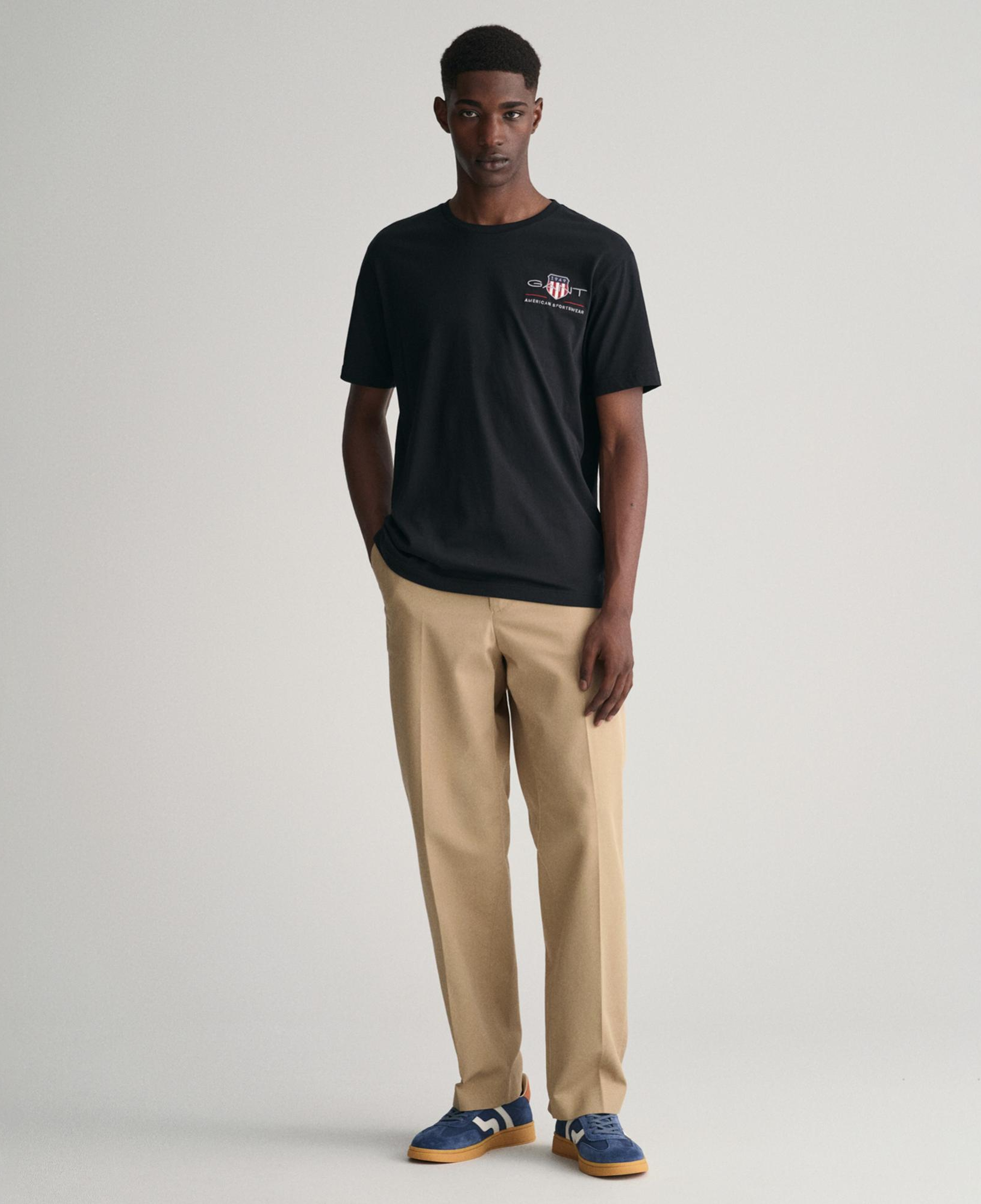 Gant Erkek Siyah Regular Fit Bisiklet Yaka Logolu T-Shirt