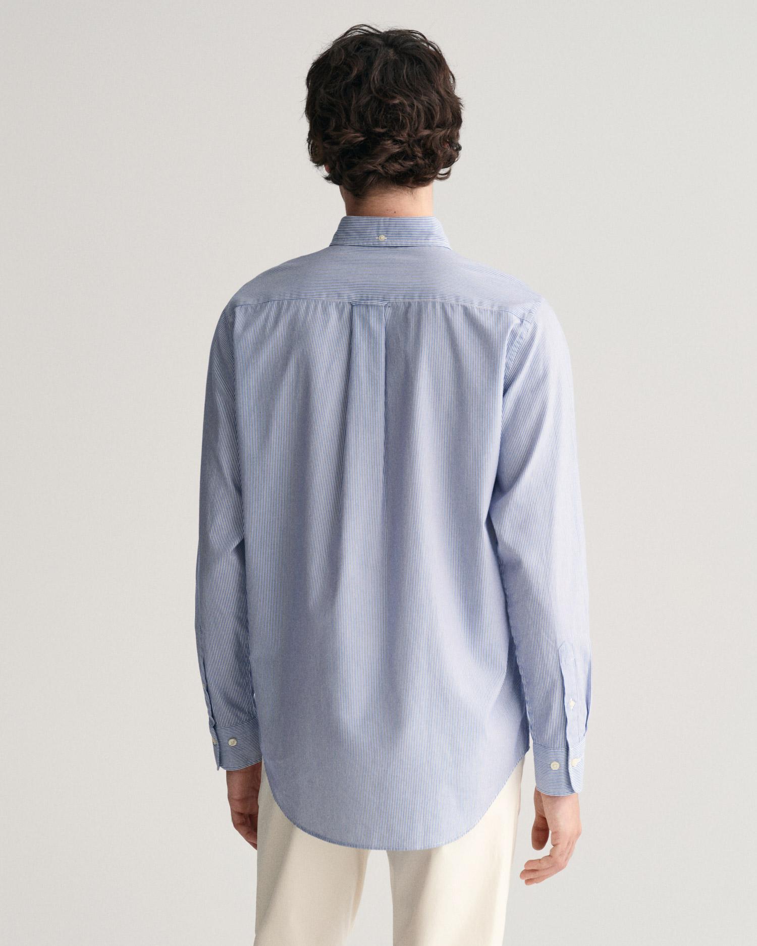 GANT Erkek Mavi Regular Fit Çizgili Düğmeli Yaka Gömlek