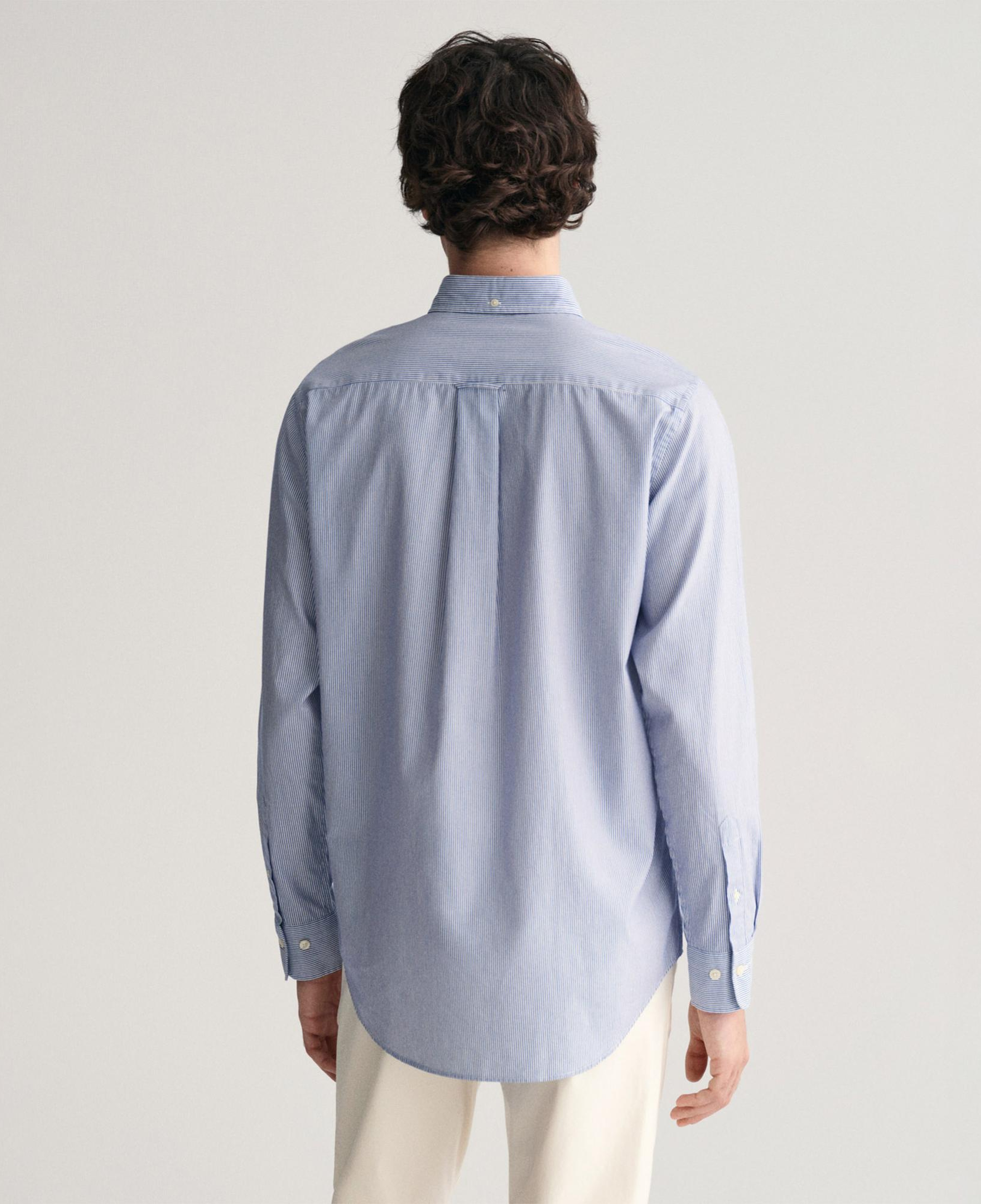 GANT Erkek Mavi Regular Fit Çizgili Düğmeli Yaka Gömlek