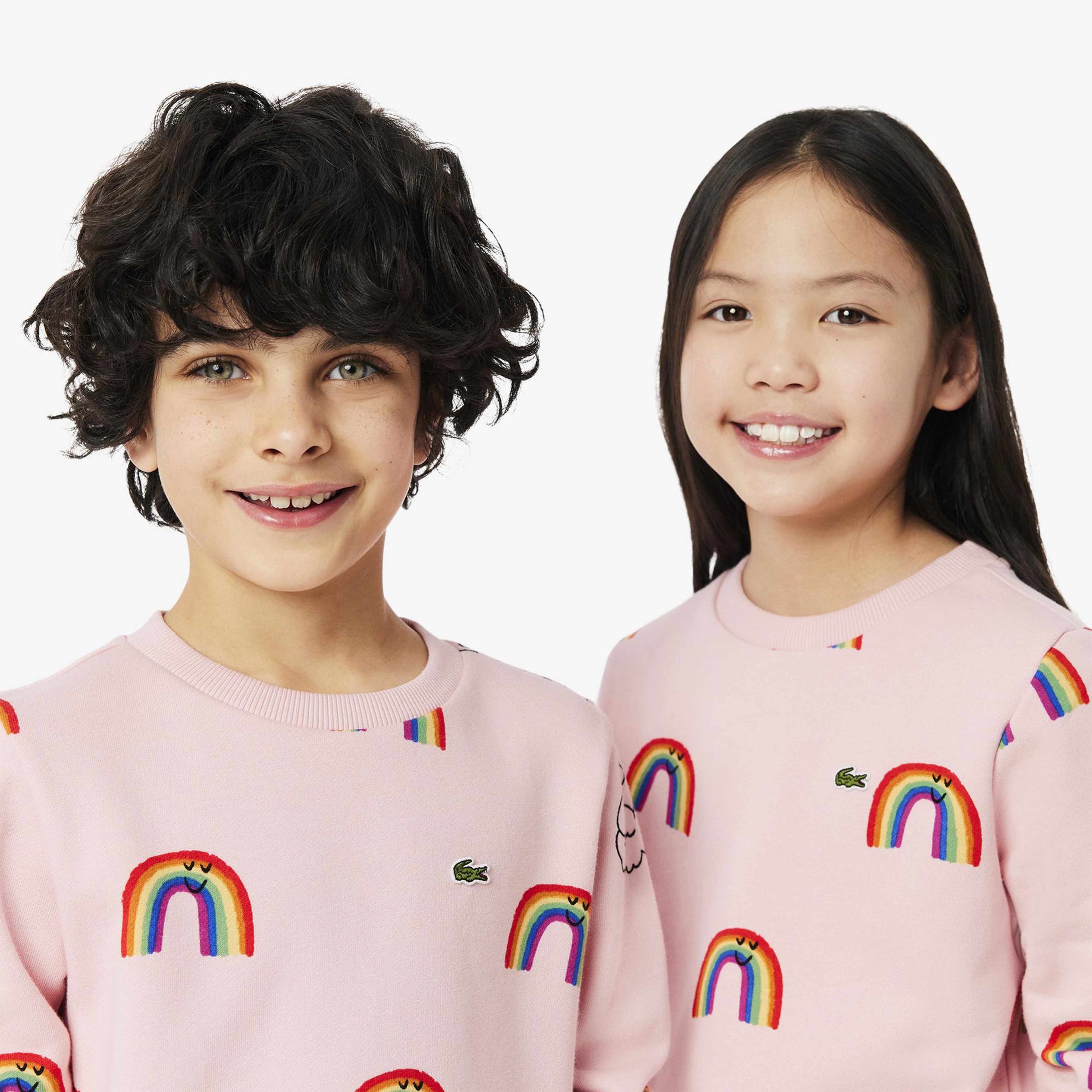 Lacoste Çocuk Bisiklet Yaka Desenli Pembe Sweatshirt