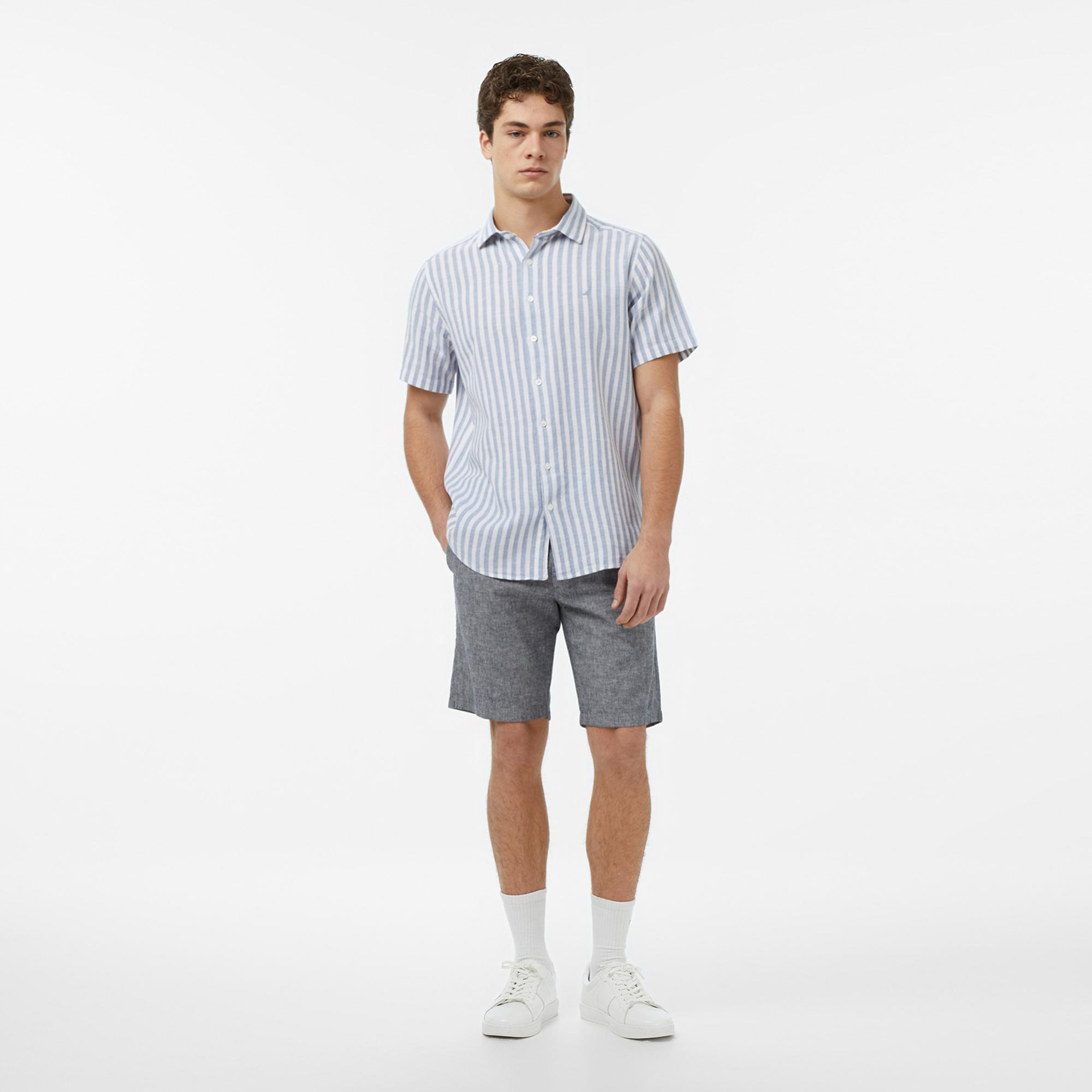 Nautica Erkek Mavi Regular Fit Kısa Kollu Çizgili Gömlek