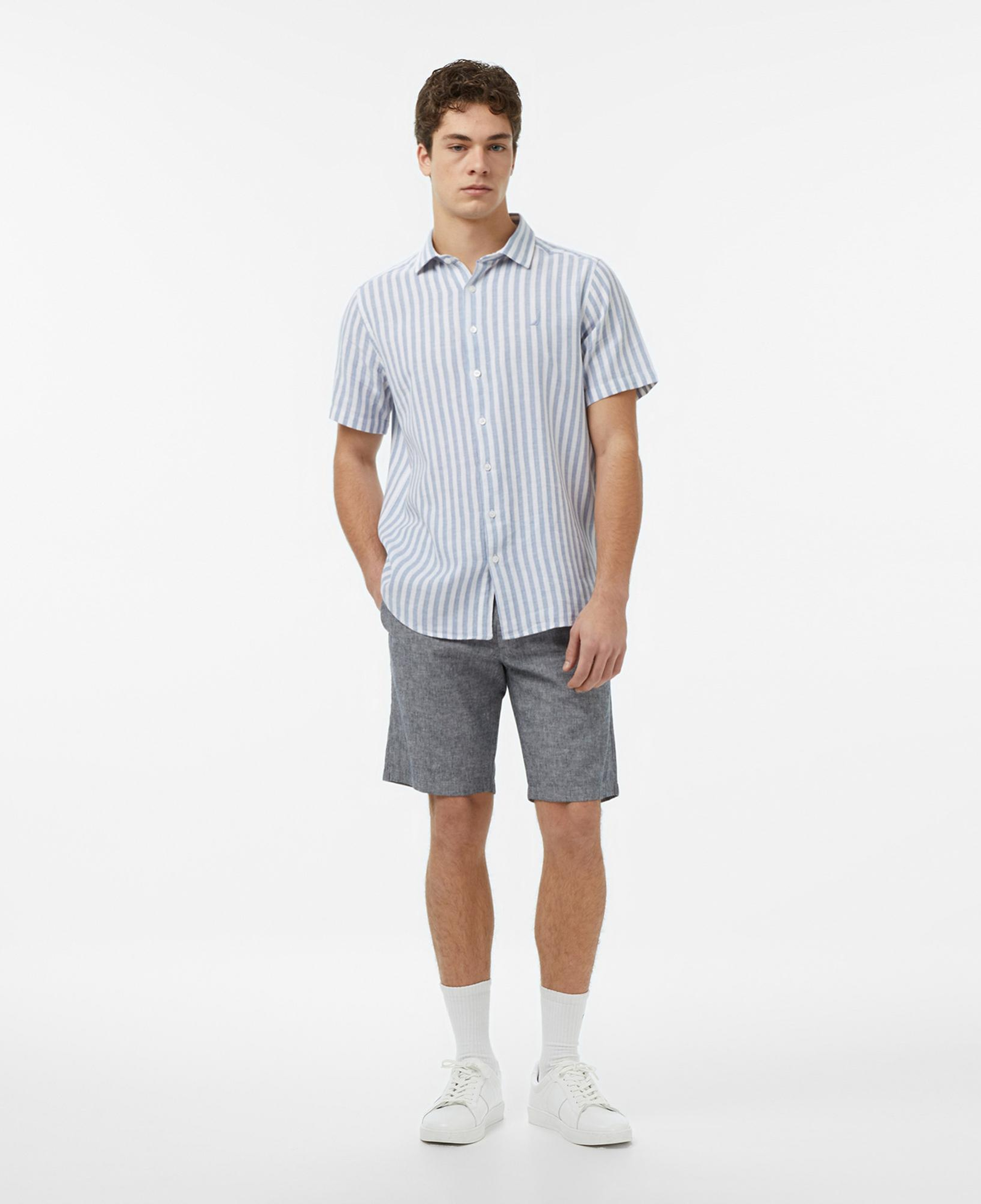 Nautica Erkek Mavi Regular Fit Kısa Kollu Çizgili Gömlek