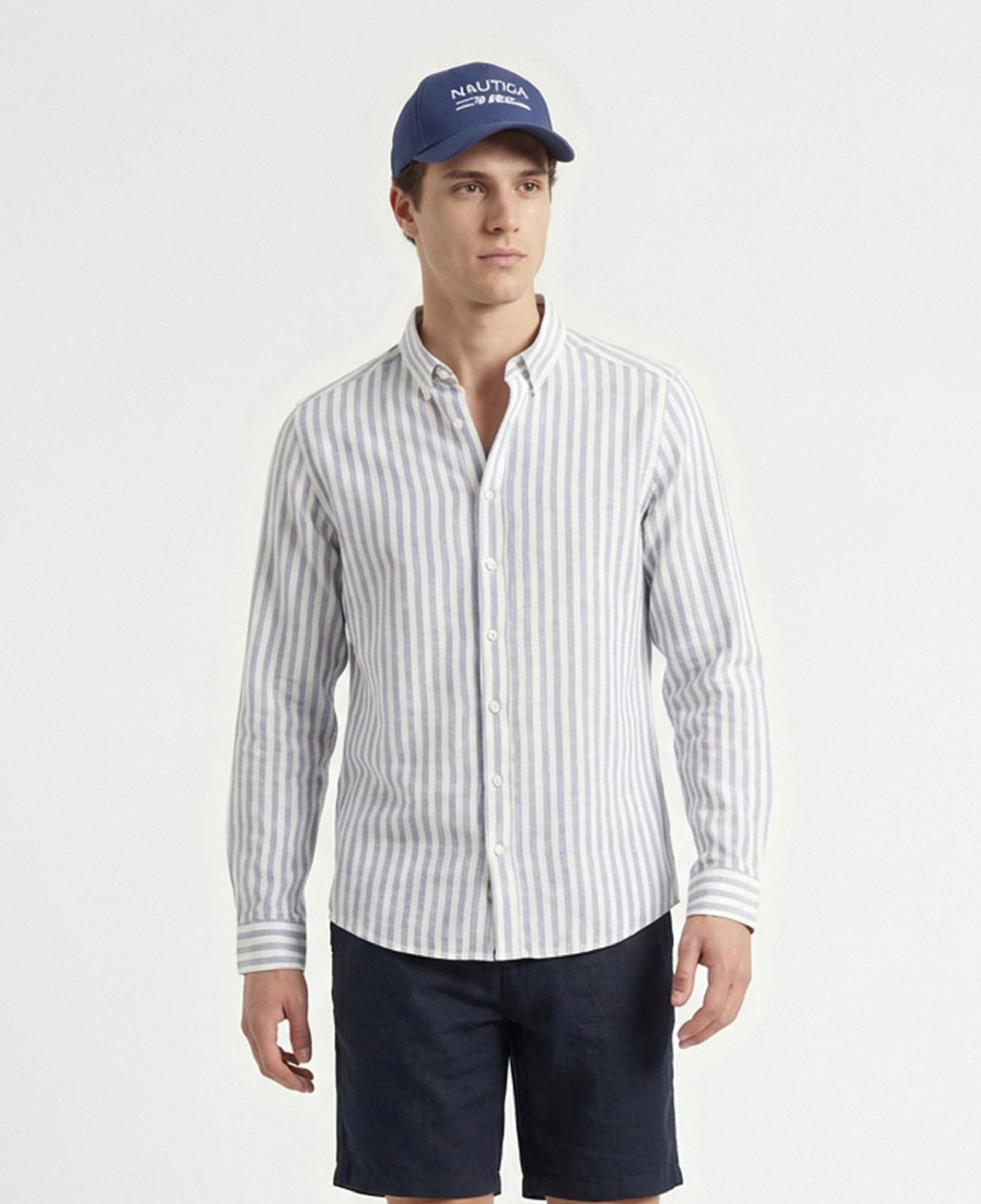 Nautica Erkek Mavi Regular Fit Çizgili Gömlek