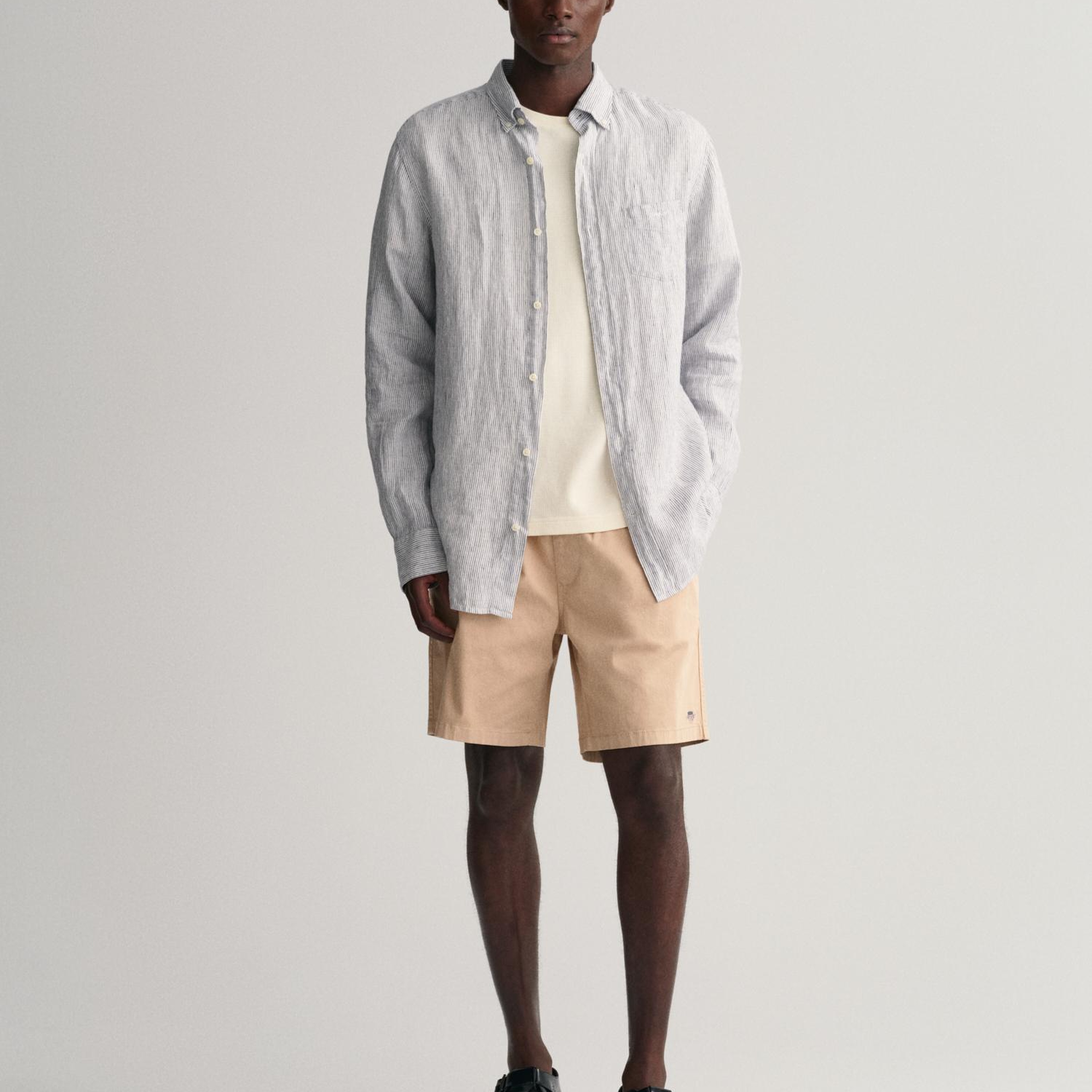 GANT Erkek Lacivert Regular Fit Çizgili Keten Gömlek