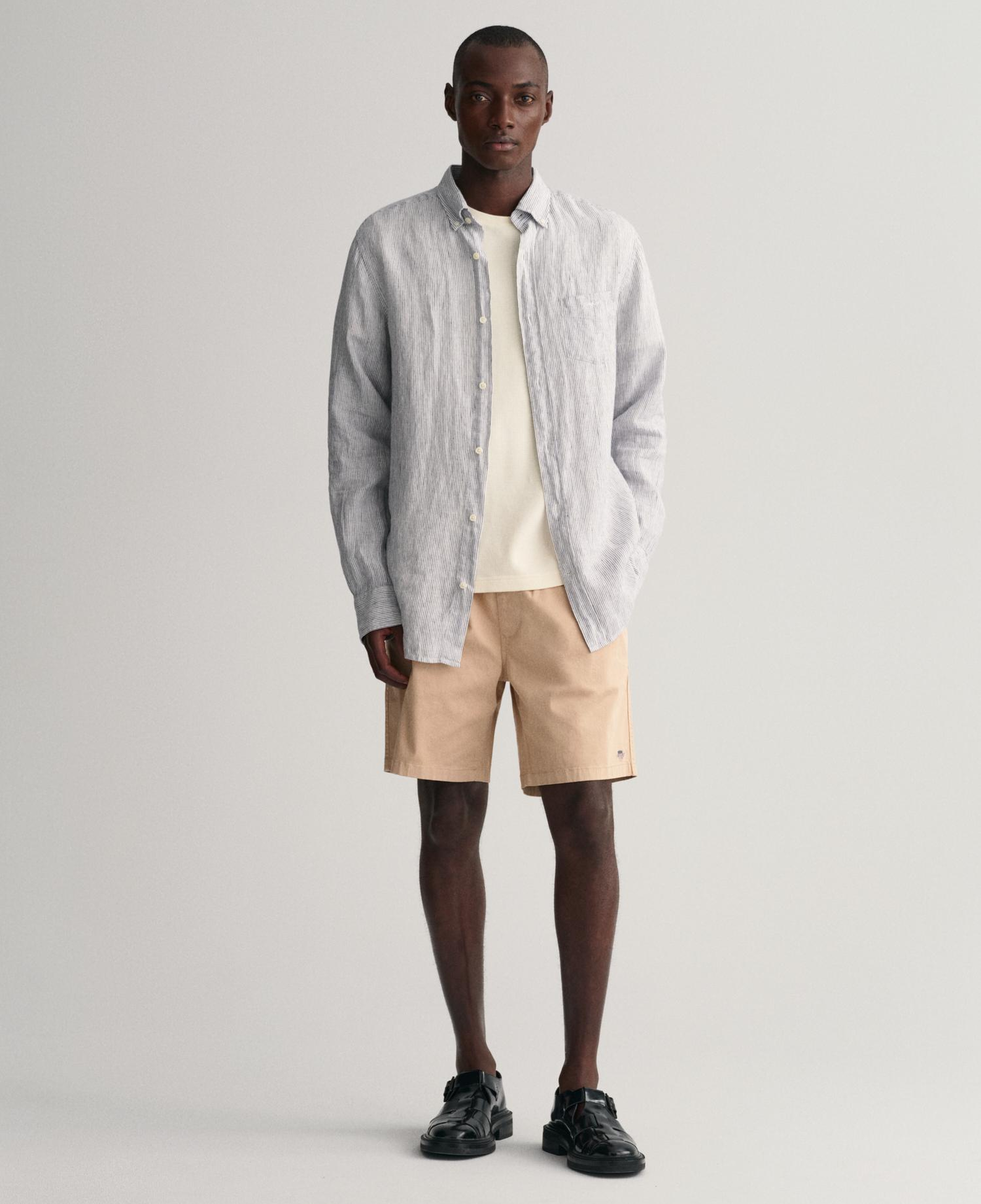 GANT Erkek Lacivert Regular Fit Çizgili Keten Gömlek