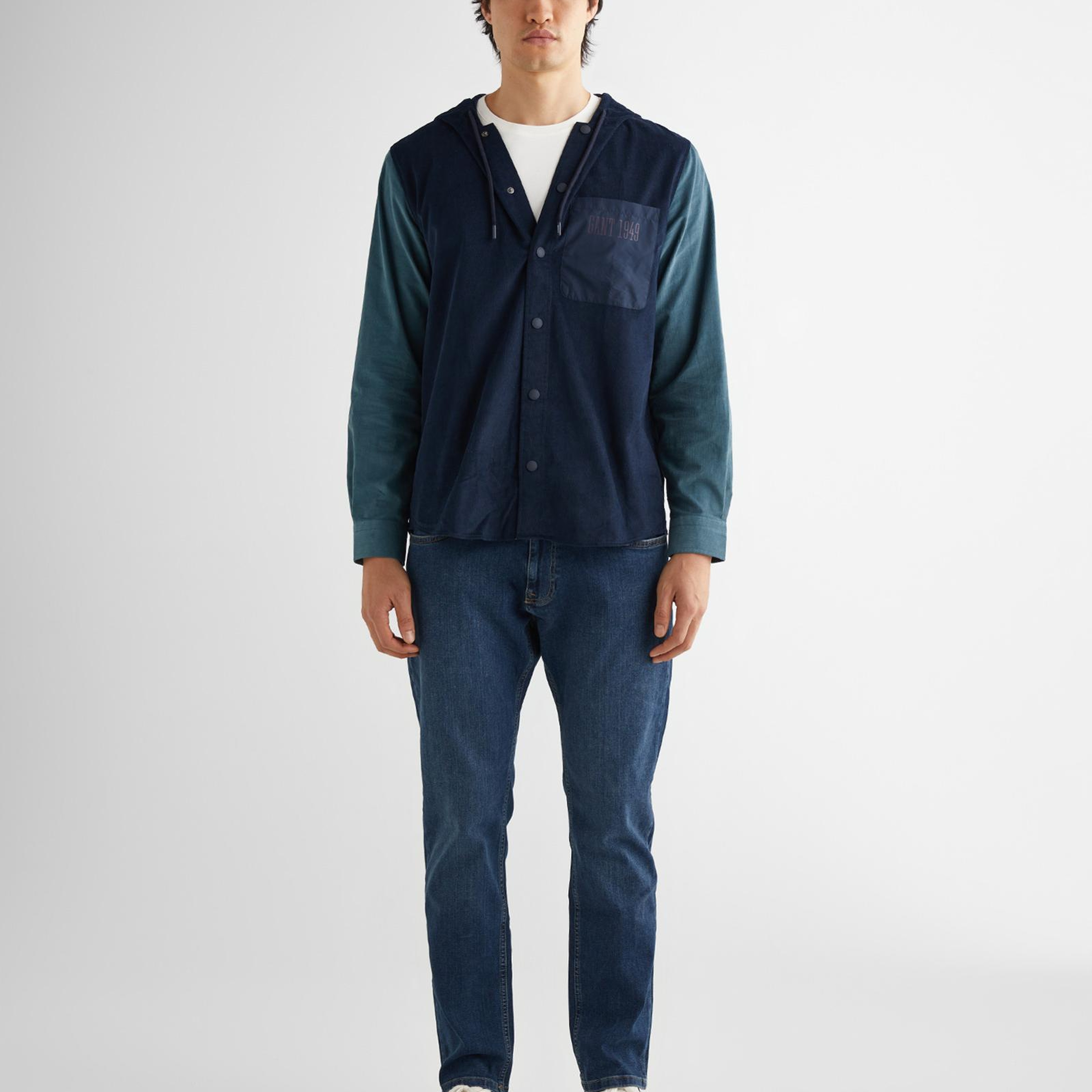 GANT Erkek Lacivert Oversize Fit Kapüşonlu Logolu Gömlek