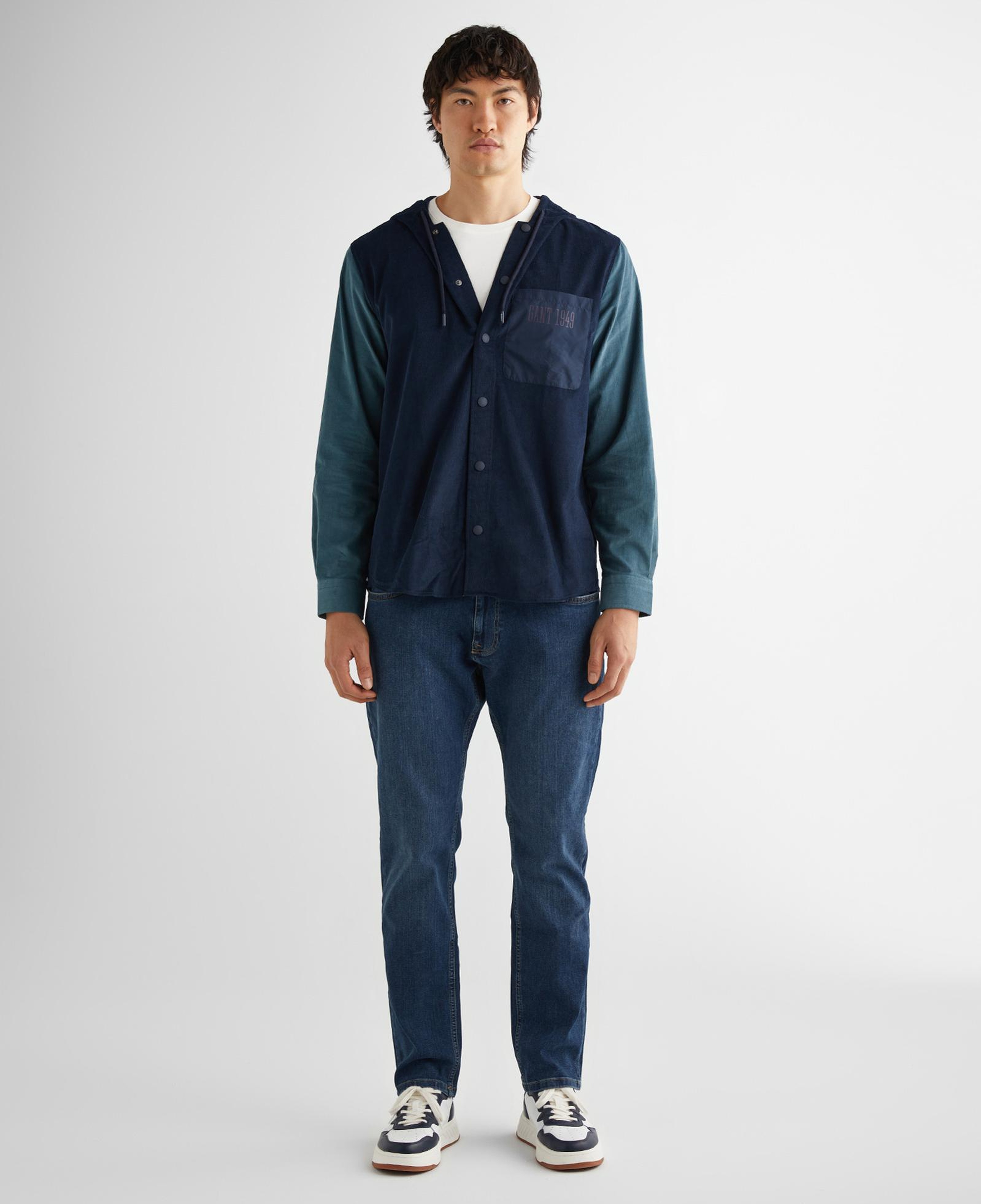 GANT Erkek Lacivert Oversize Fit Kapüşonlu Logolu Gömlek