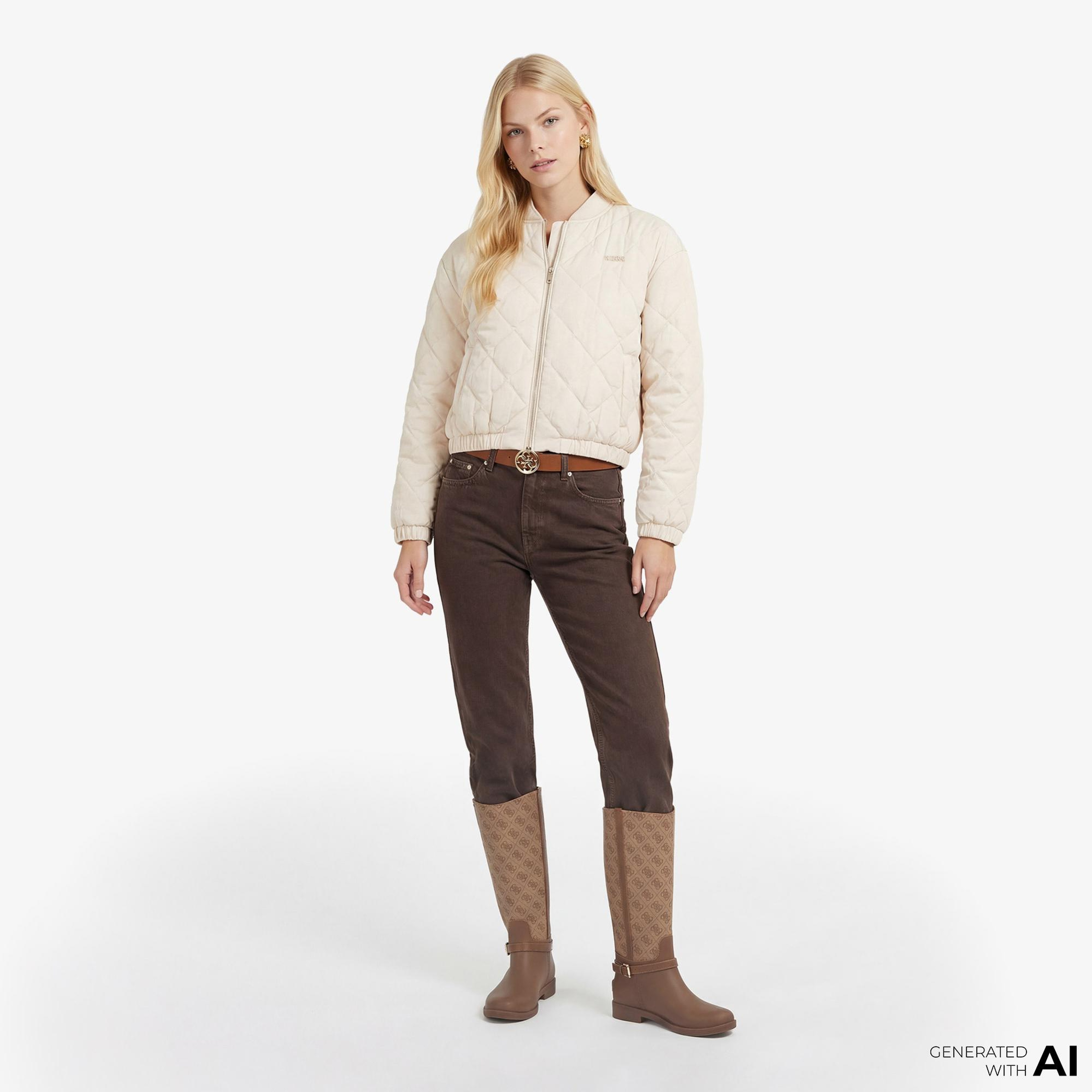 Guess Cecilia Aktif Kadın Krem Rengi Mont