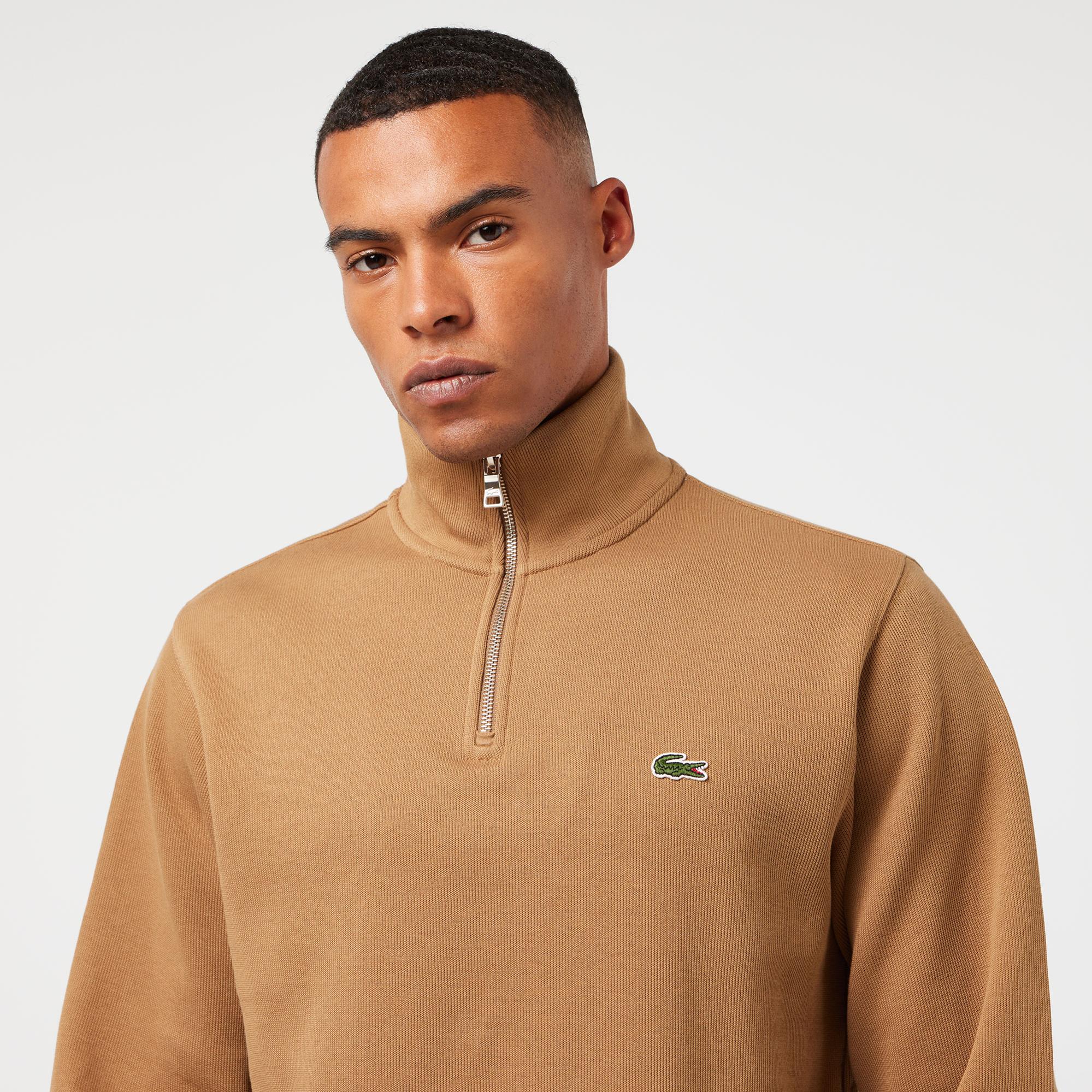 Lacoste Erkek Classic Fit Yarım Fermuarlı Kahverengi Sweatshirt
