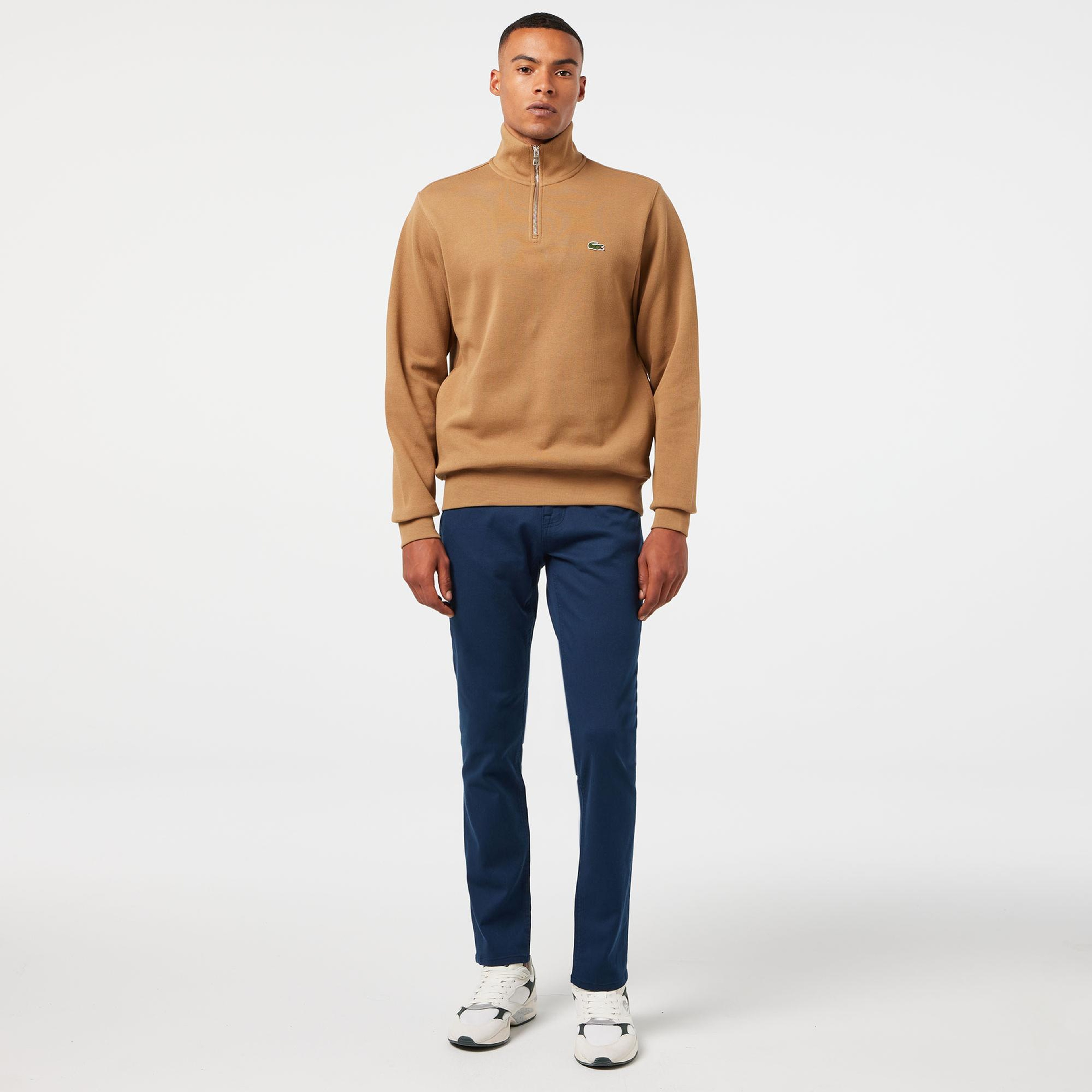 Lacoste Erkek Classic Fit Yarım Fermuarlı Kahverengi Sweatshirt