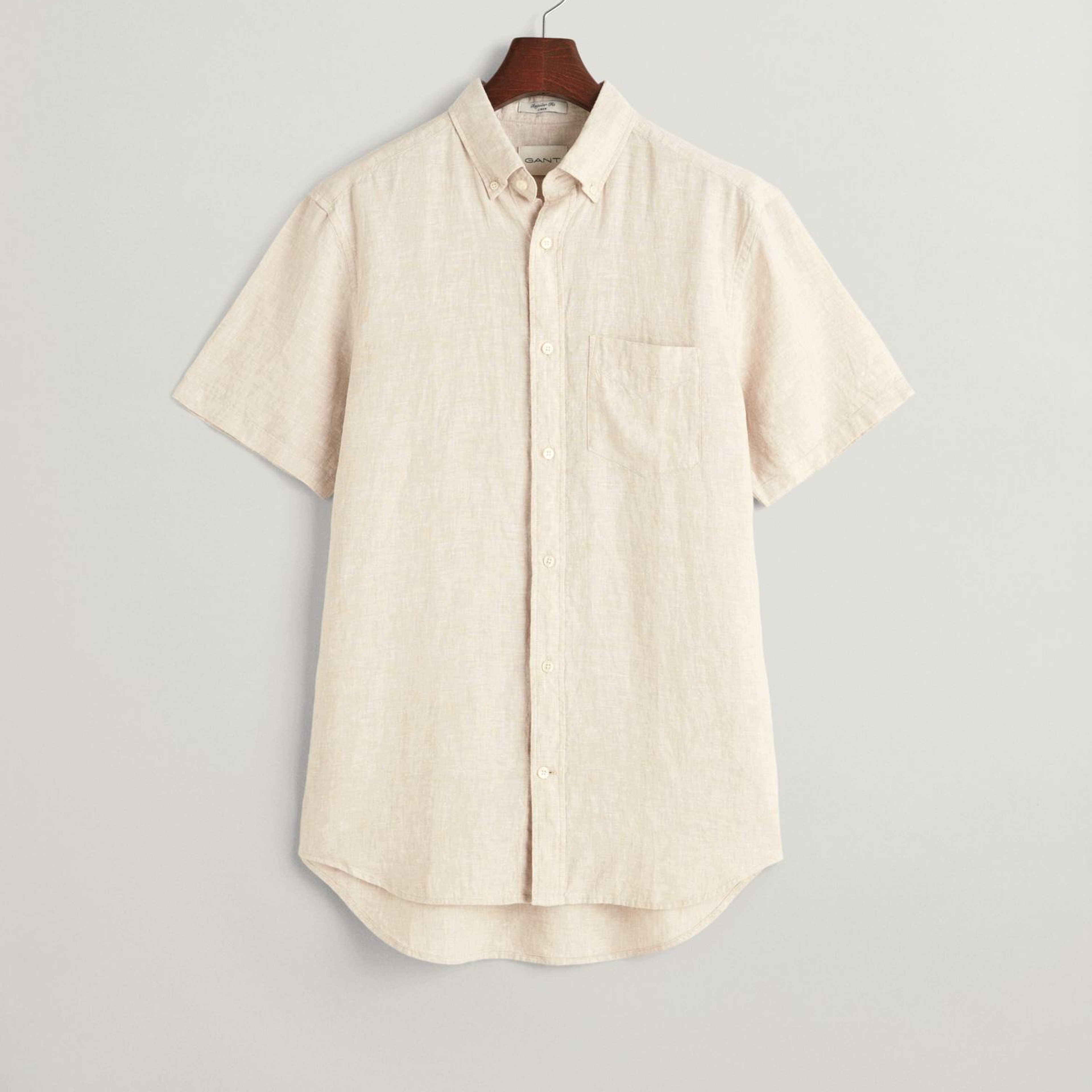 GANT Erkek Bej Regular Fit Düğmeli Yaka Keten Gömlek