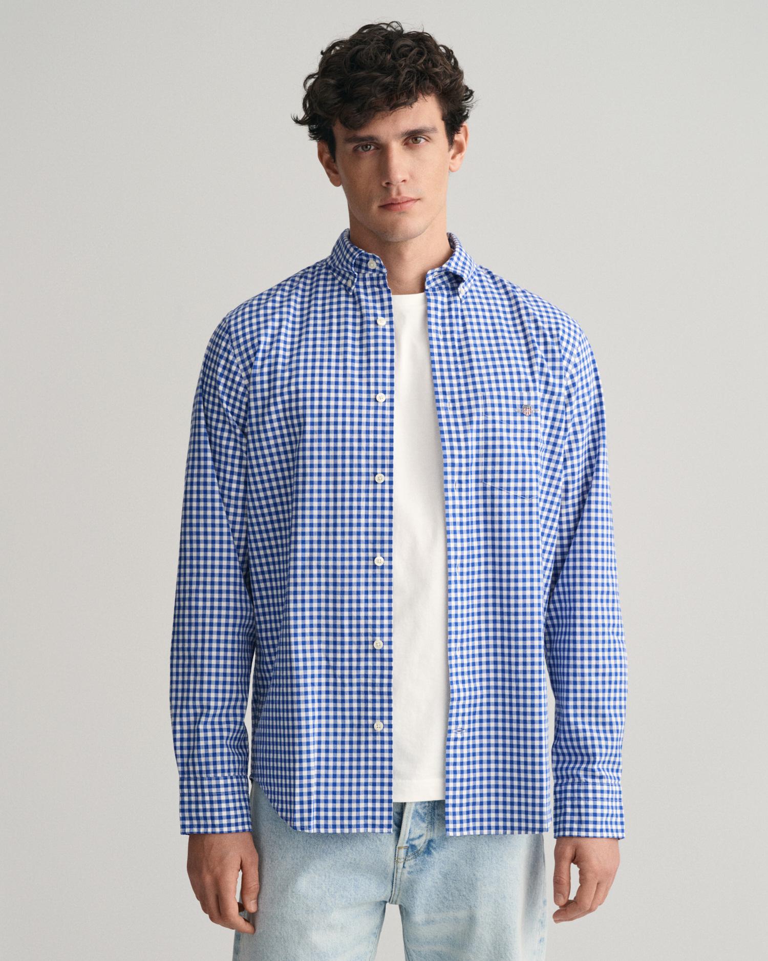 GANT Erkek Mavi Regular Fit Düğmeli Yaka Kareli Gömlek