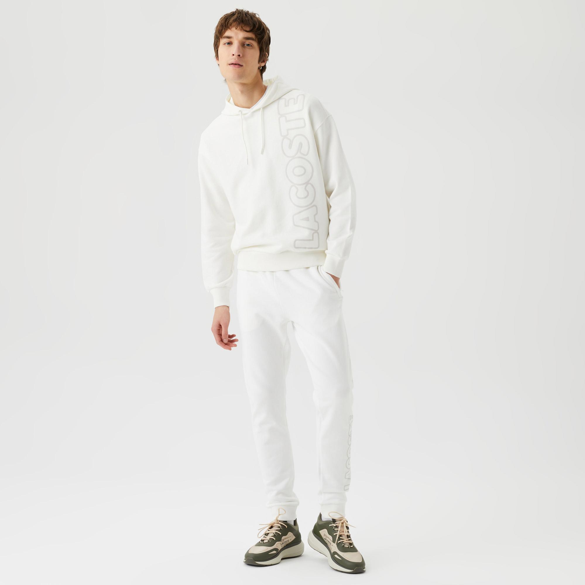 Erkek Slim Fit Baskılı Beyaz Eşofman Altı