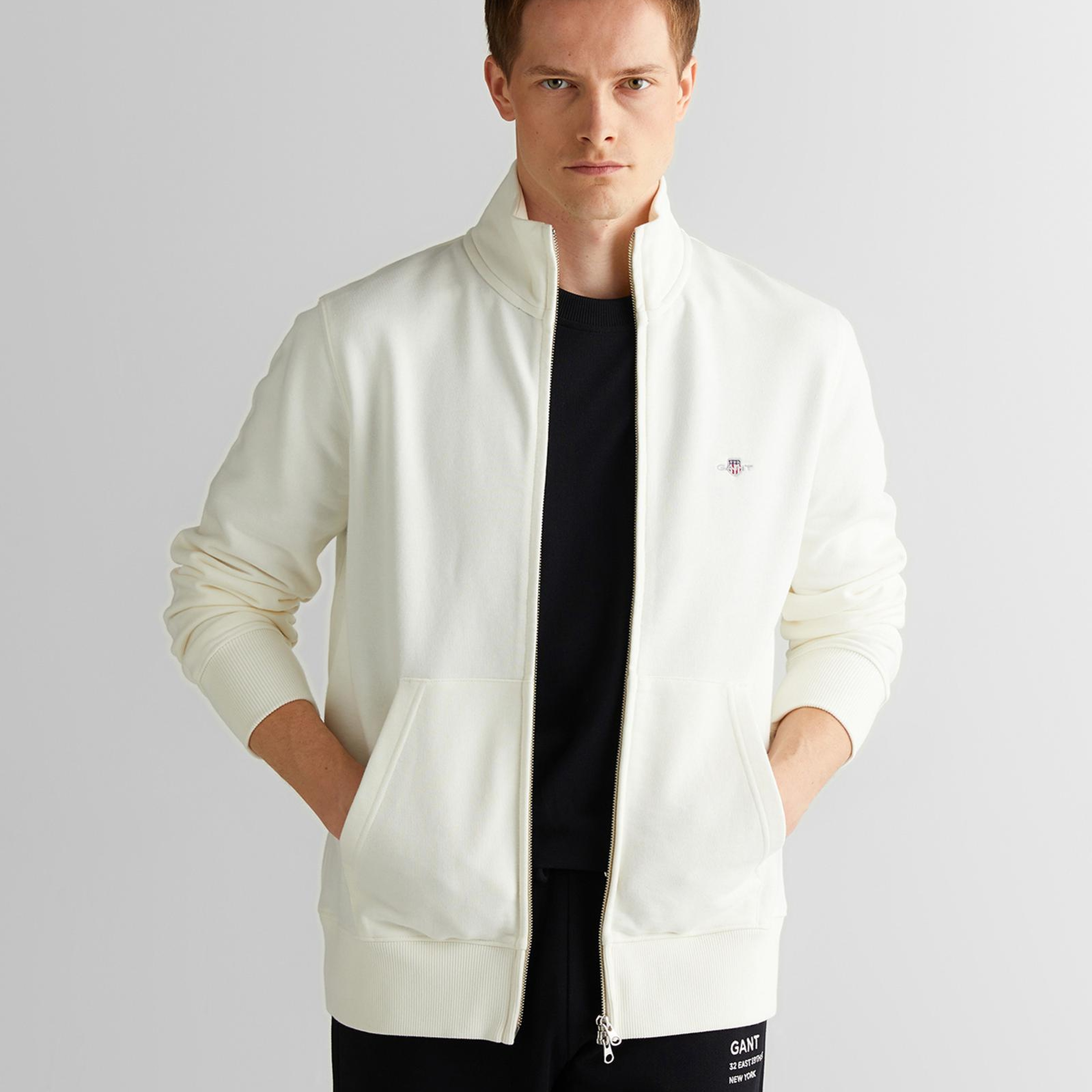 GANT Erkek Beyaz Regular Fit Fermuarlı Sweatshirt