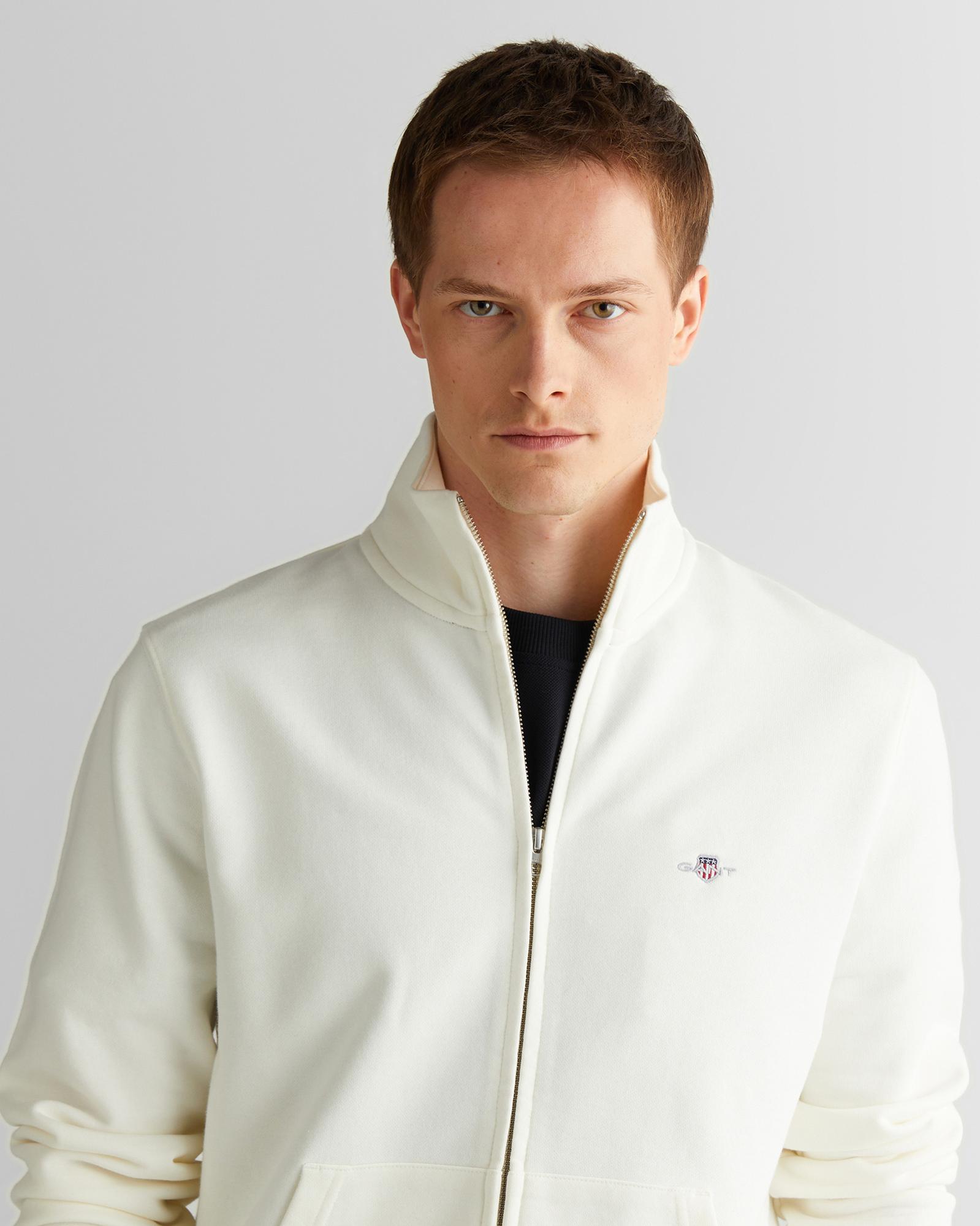 GANT Erkek Beyaz Regular Fit Fermuarlı Sweatshirt