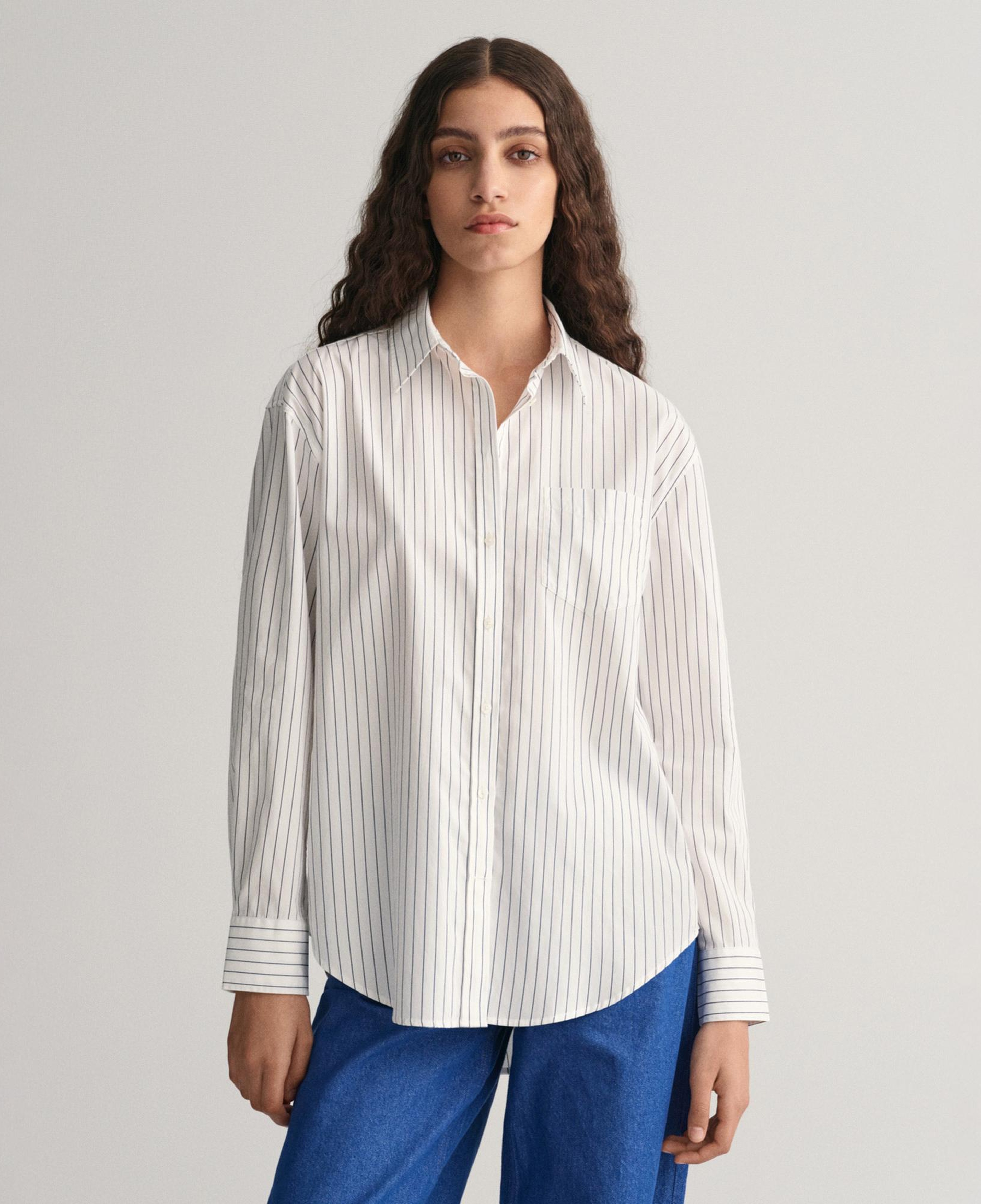 GANT Kadın Beyaz Relaxed Fit Çizgili Gömlek