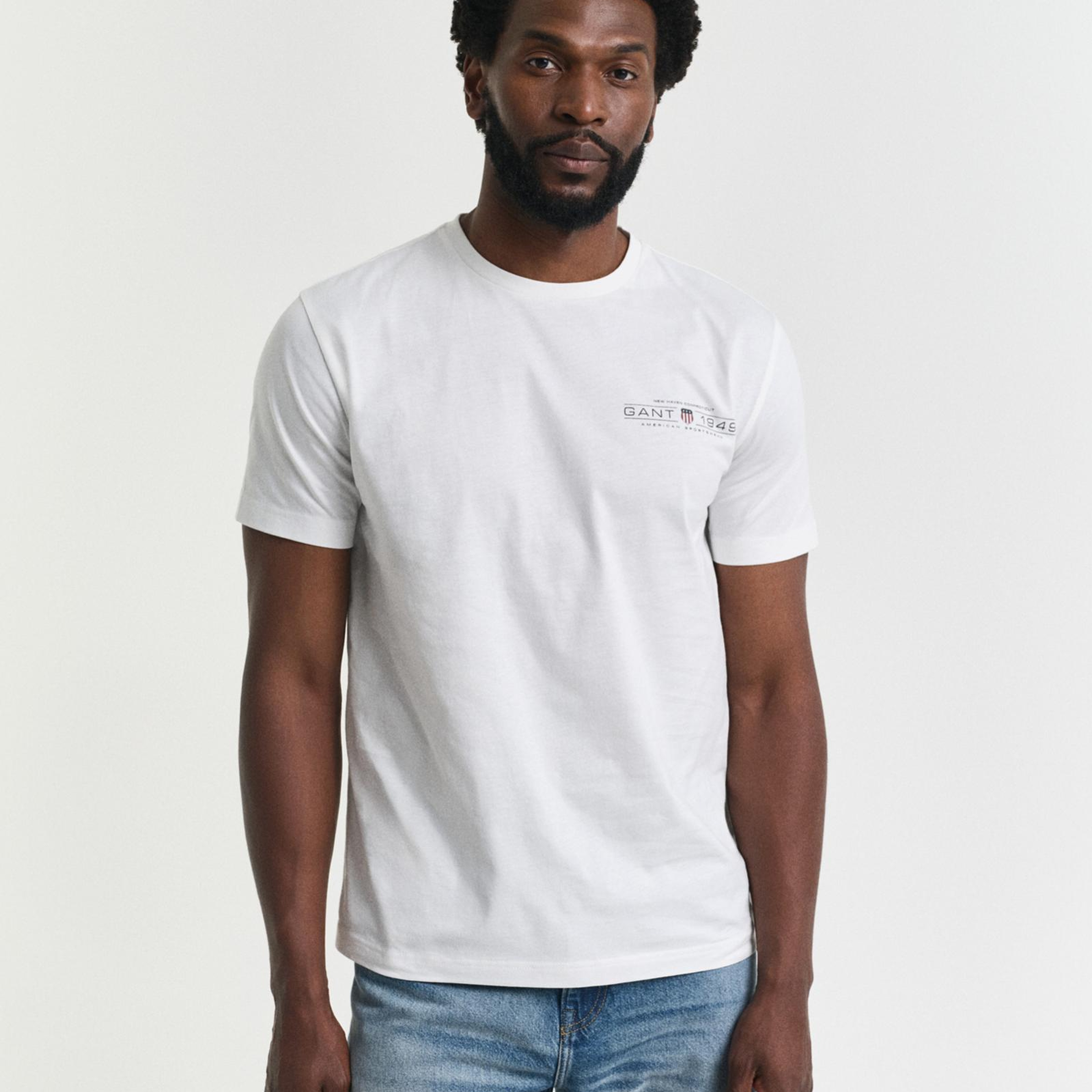 GANT Erkek Krem Regular Fit Bisiklet Yaka Logolu T-Shirt
