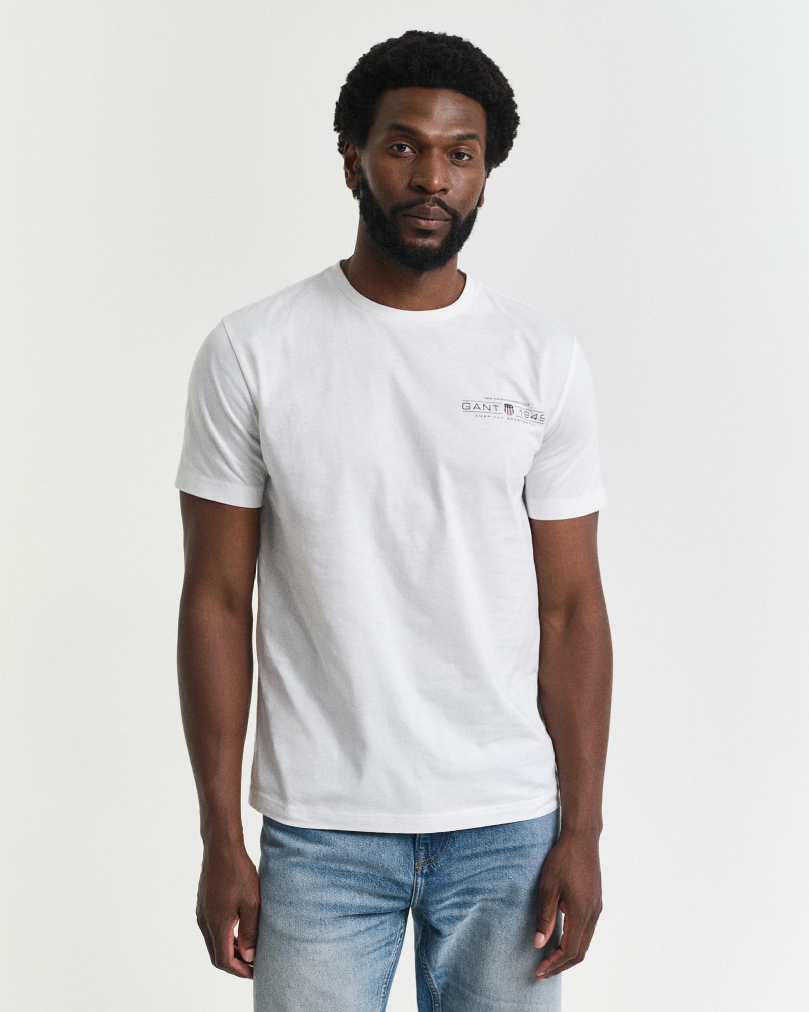 GANT Erkek Krem Regular Fit Bisiklet Yaka Logolu T-Shirt
