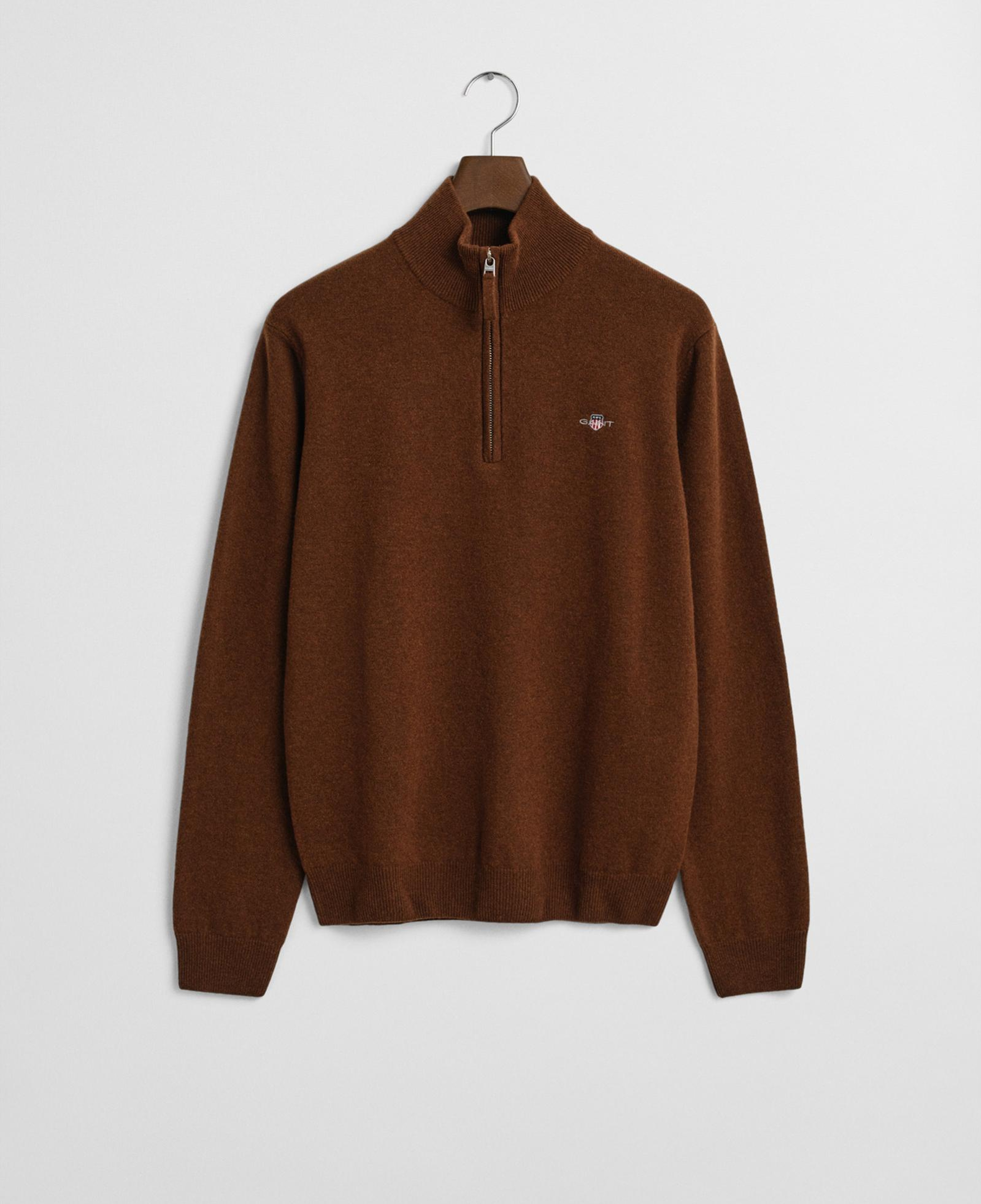 GANT Erkek Kahverengi Regular Fit Yarım Fermuarlı Yün Kazak