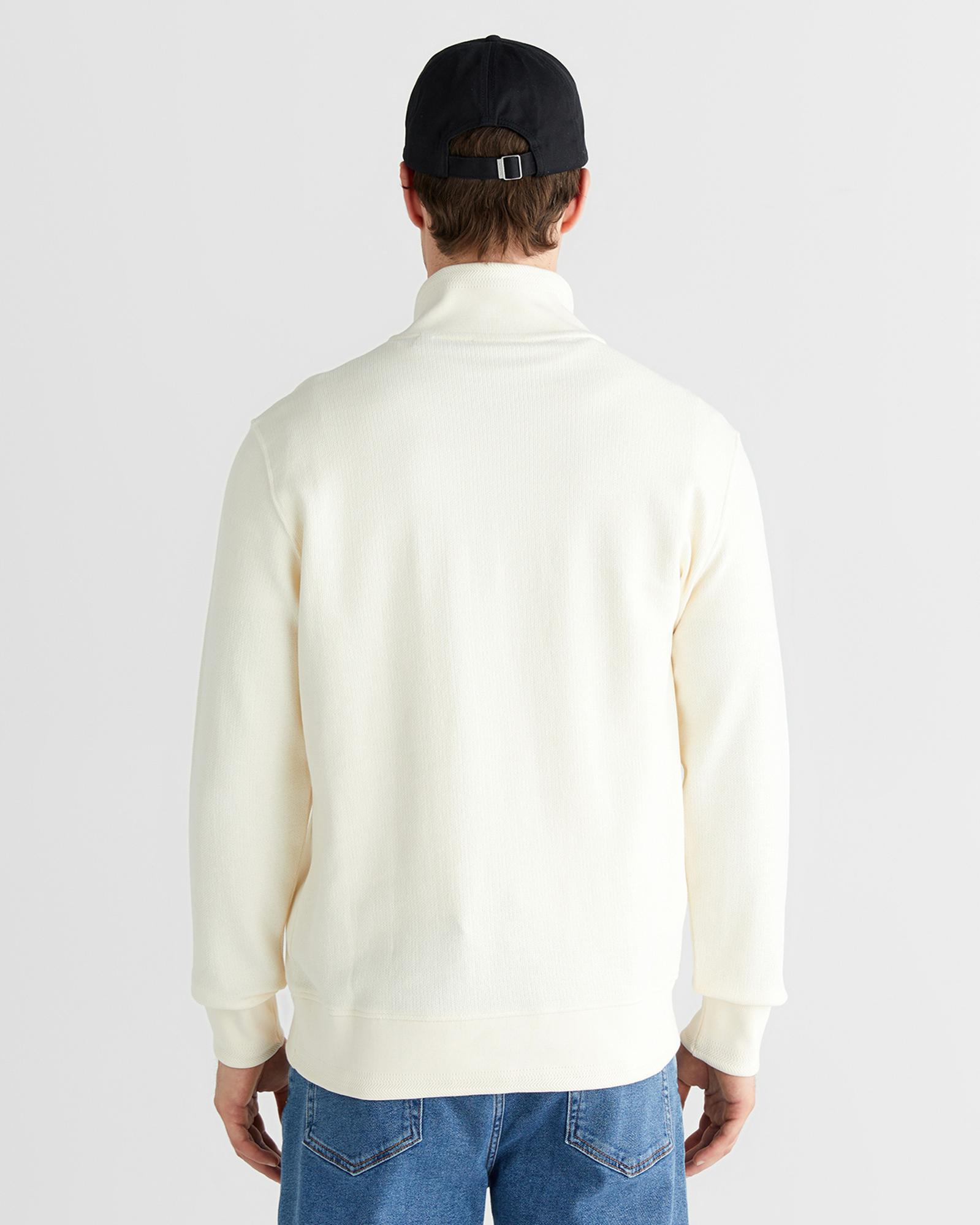 GANT Erkek Krem Yarım Fermuarlı Herringbone Kazak