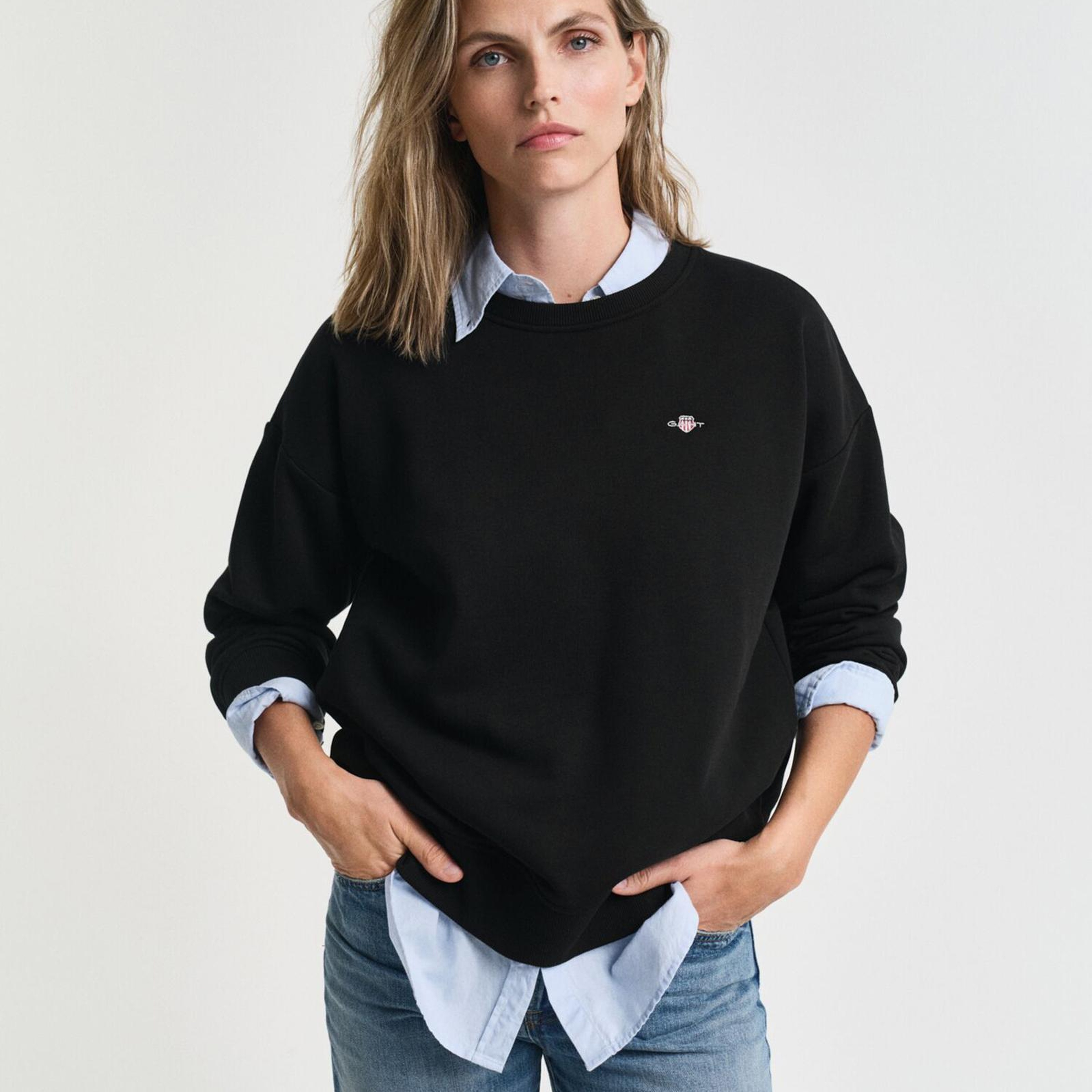 GANT Kadın Siyah Relaxed Fit Bisiklet Yaka Sweatshirt