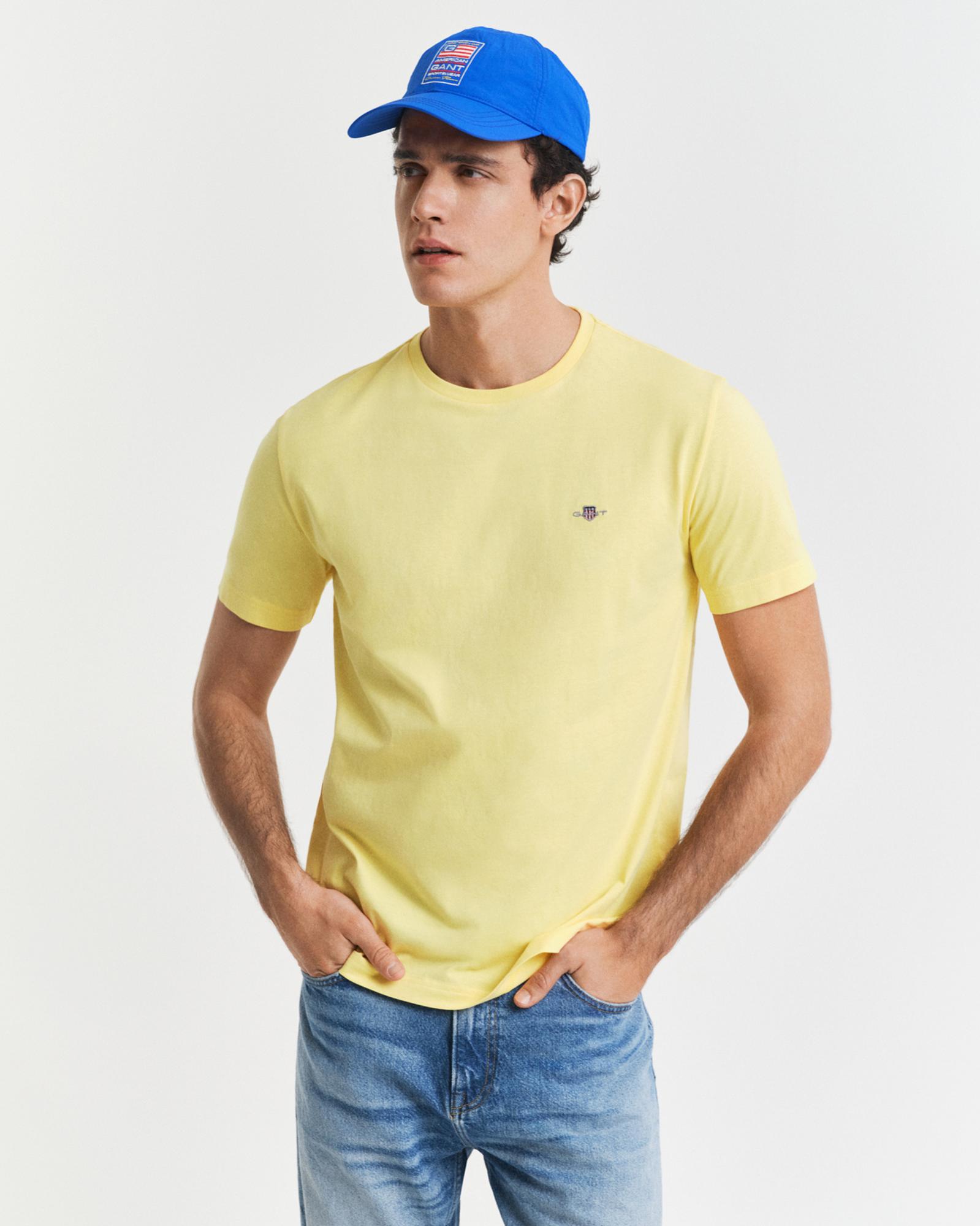 GANT Erkek Sarı Regular Fit Bisiklet Yaka T-Shirt