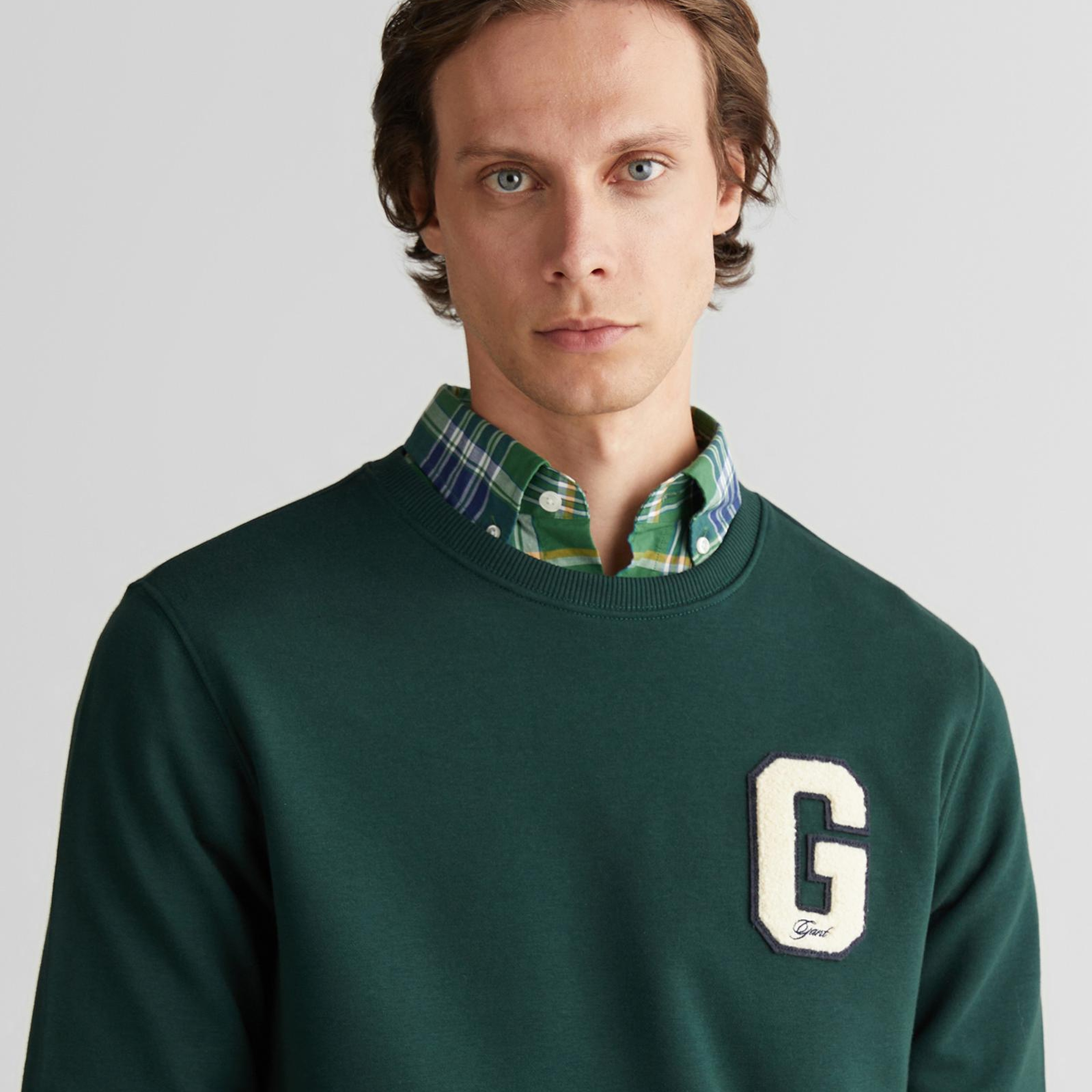 GANT Erkek Yeşil Regular Fit Bisiklet Yaka Logolu Sweatshirt