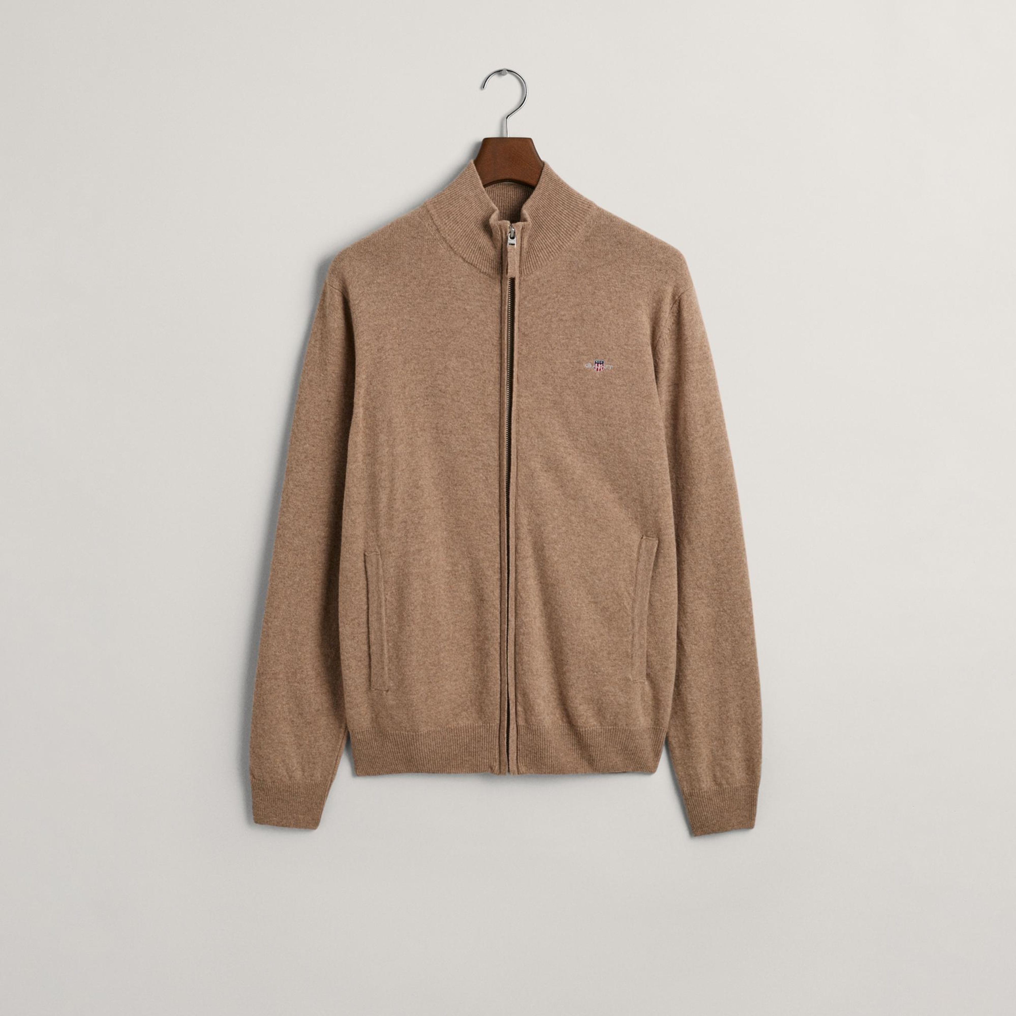 GANT Erkek Bej Regular Fit Fermuarlı Yün Hırka