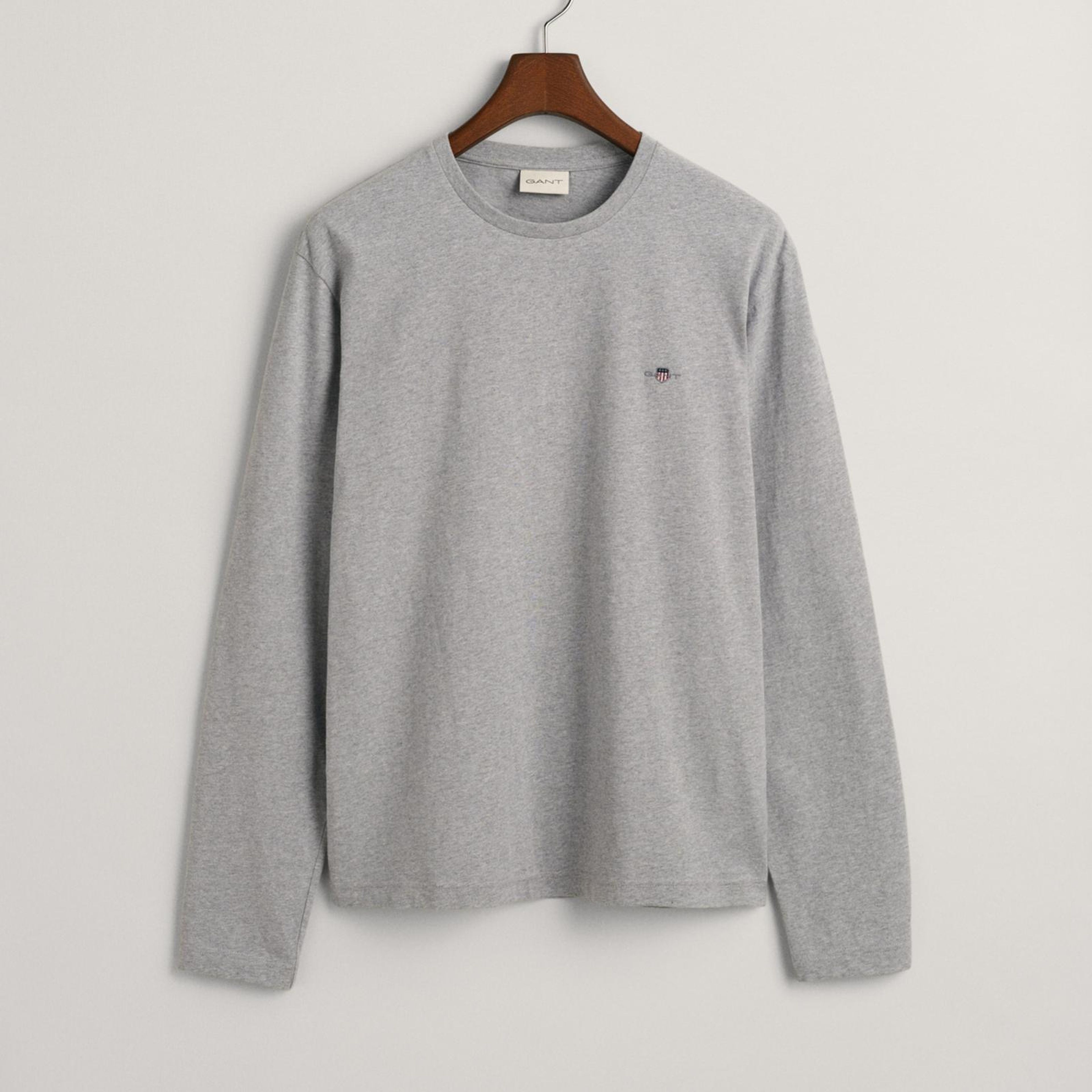 GANT Erkek Gri Regular Fit Bisiklet Yaka Uzun Kollu T-Shirt