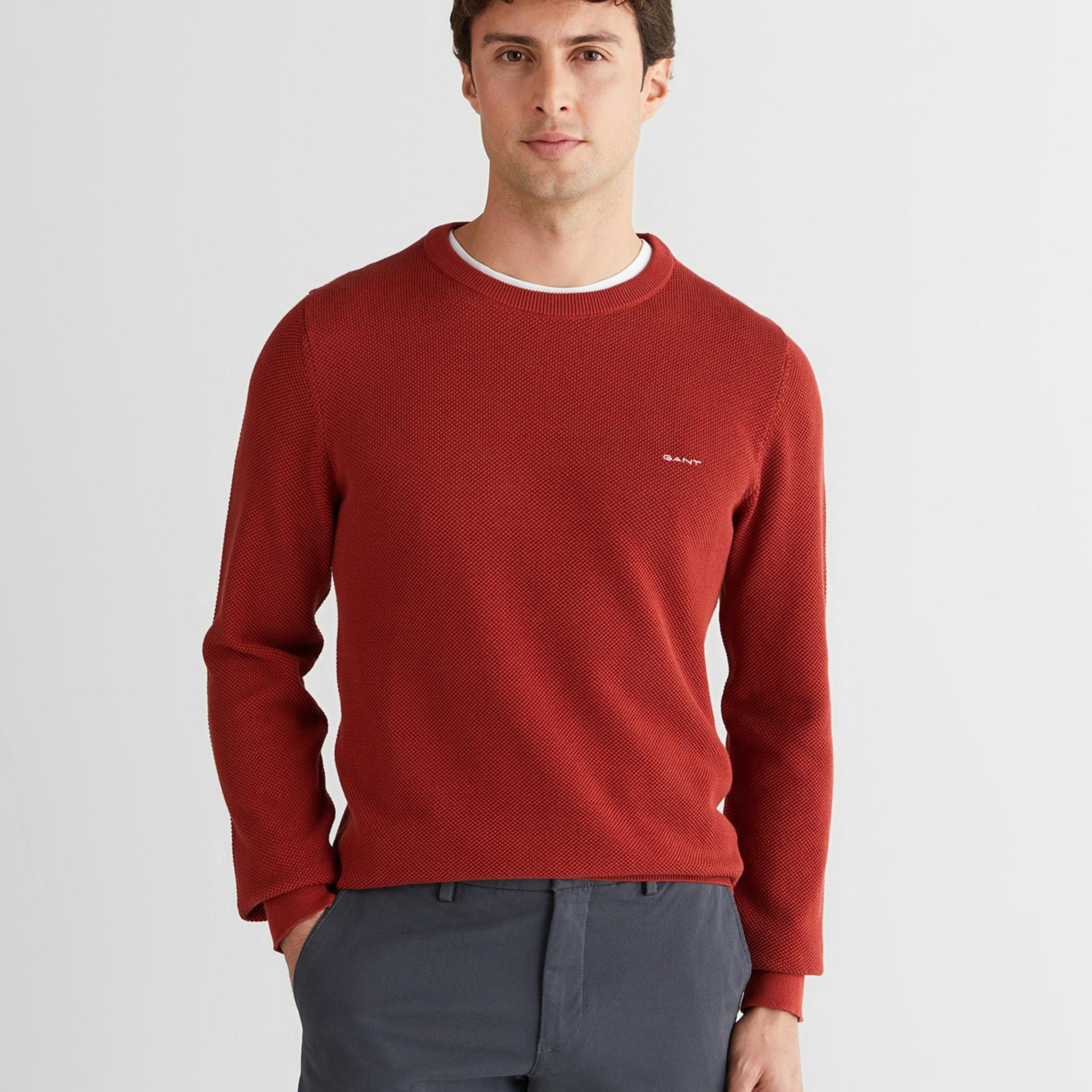 GANT Erkek Kırmızı Regular Fit Bisiklet Yaka Triko