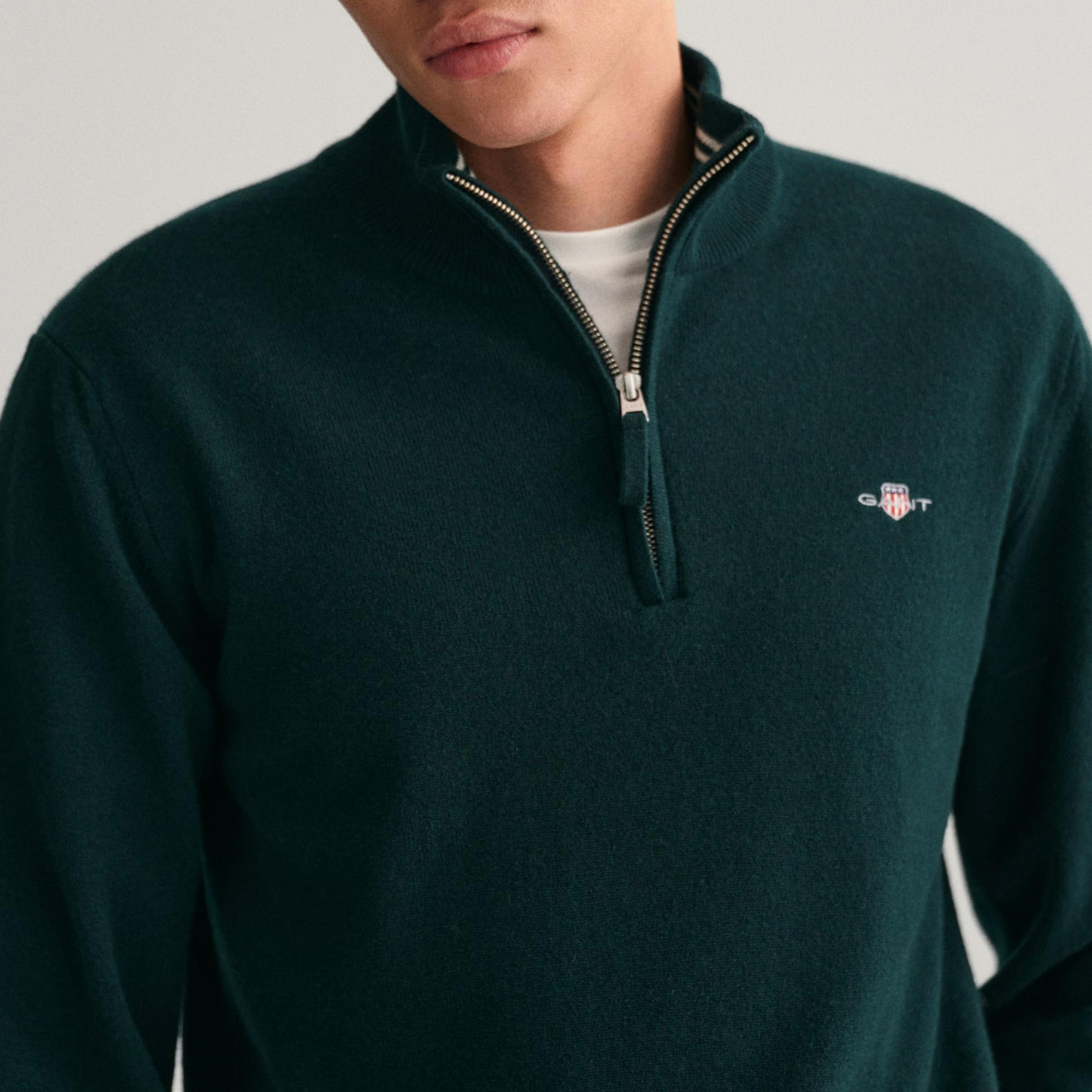 GANT Erkek Yeşil Regular Fit Yarım Fermuarlı Yün Kazak