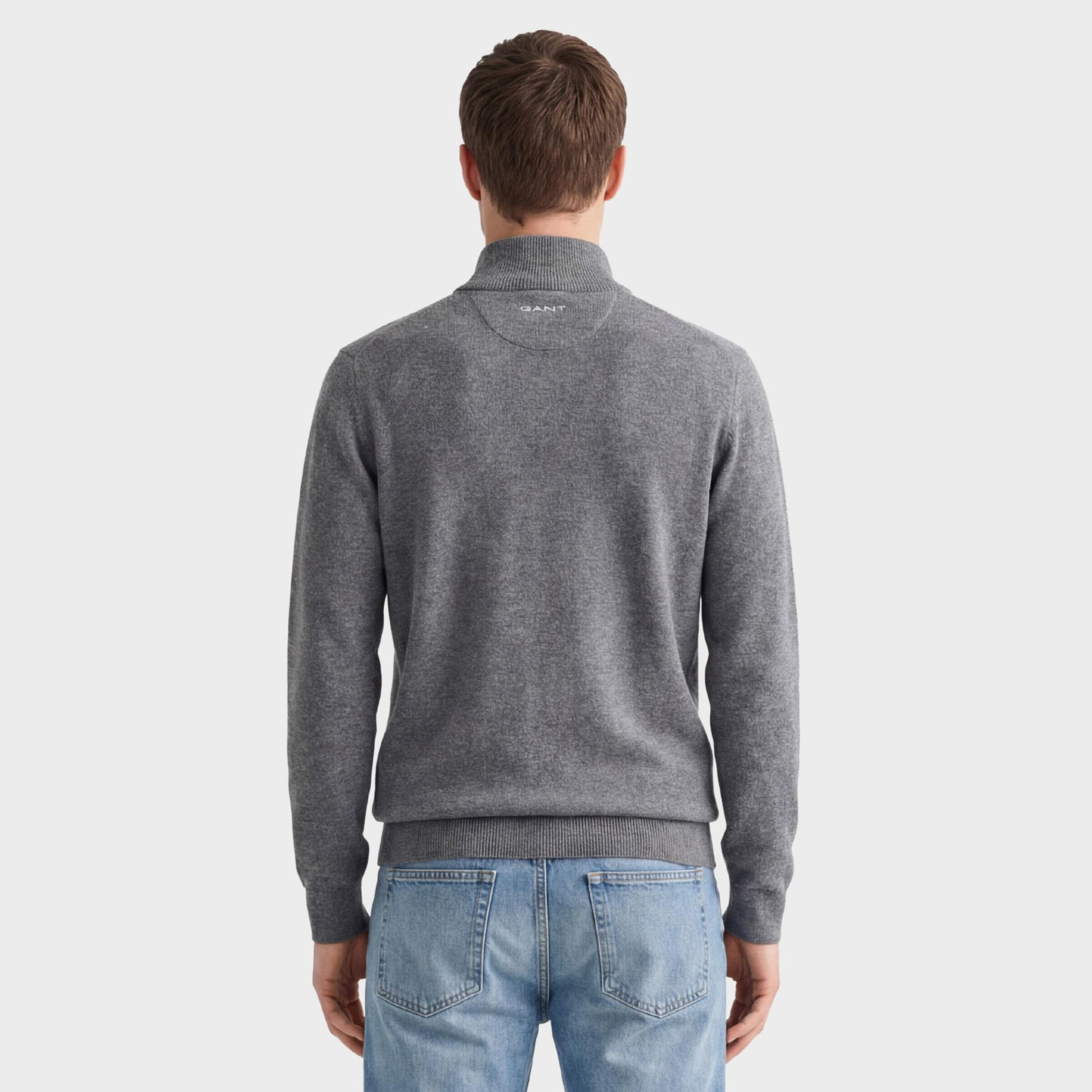 GANT Erkek Gri Regular Fit Yarım Fermuarlı Yün Kazak