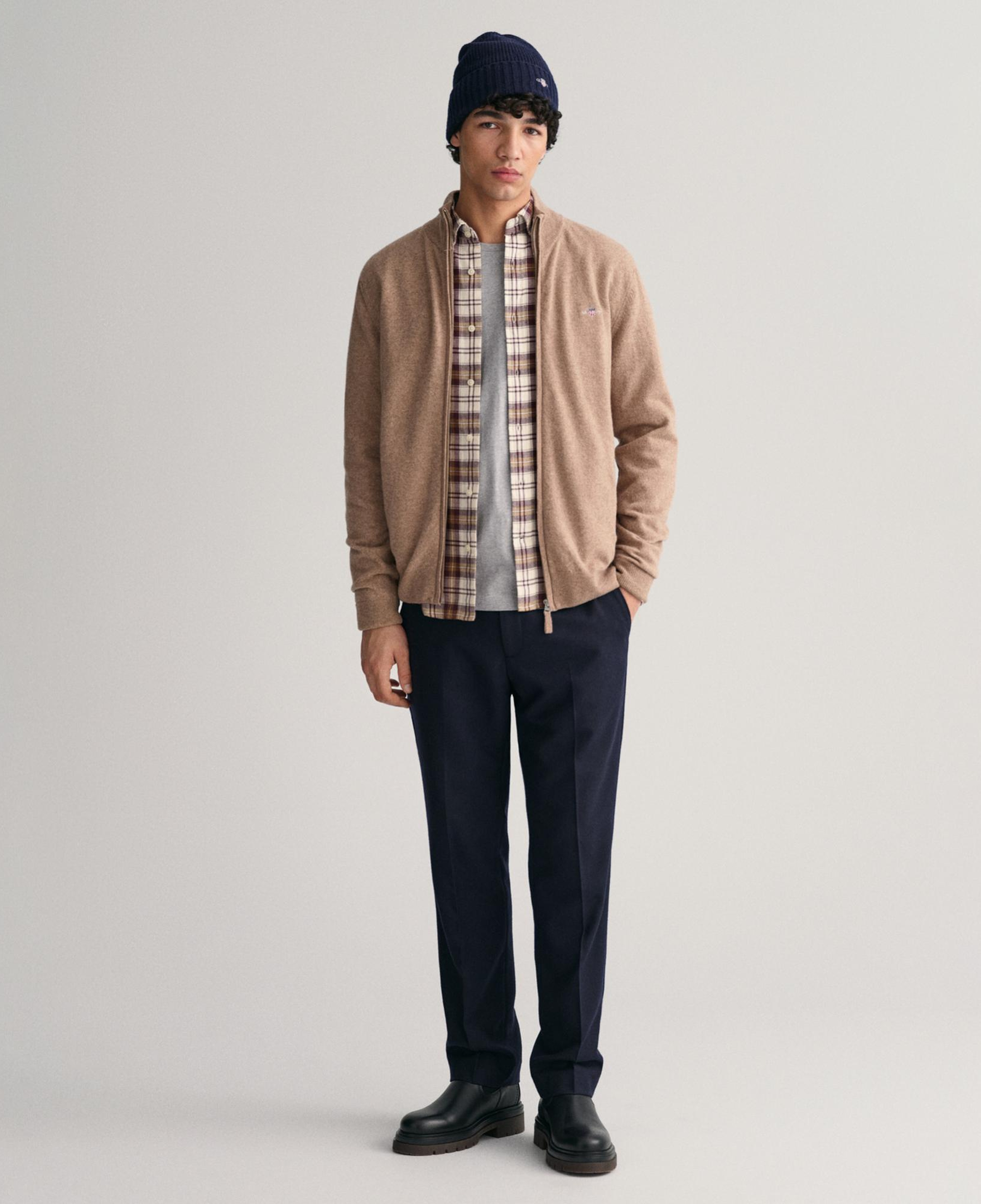 GANT Erkek Bej Regular Fit Fermuarlı Yün Hırka