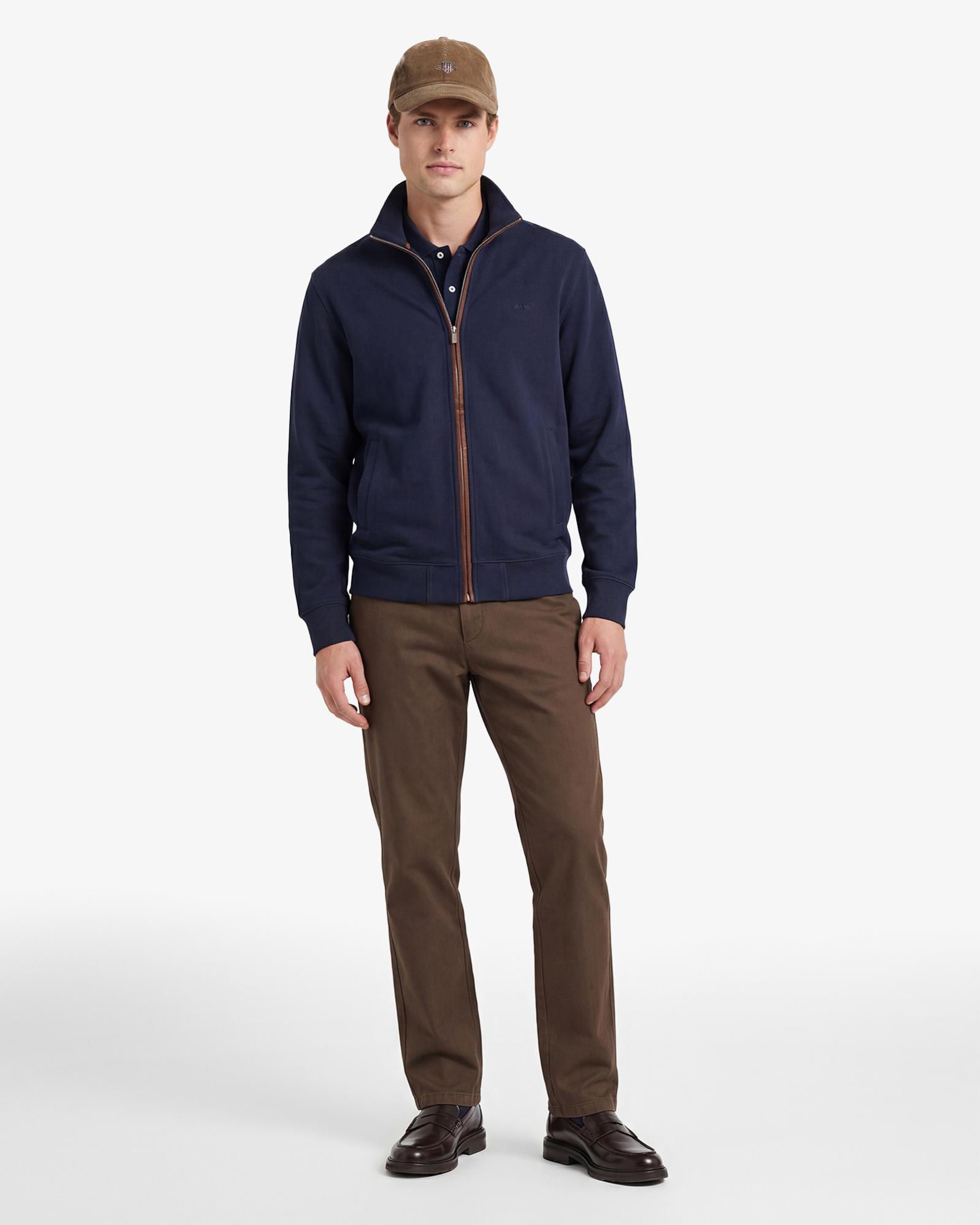 GANT Erkek Kahverengi Slim Fit Casual Herringbone Pantolon