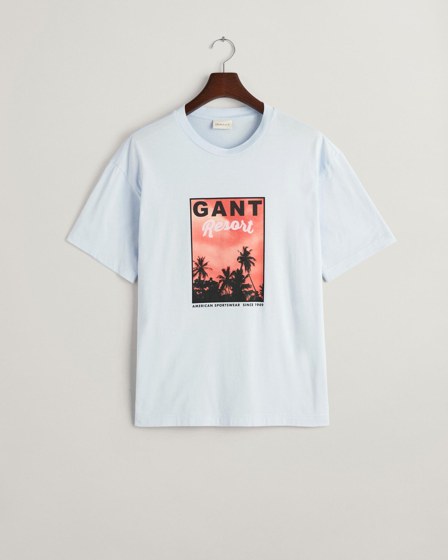 GANT Erkek Mavi Regular Fit Bisiklet Yaka Baskılı T-shirt