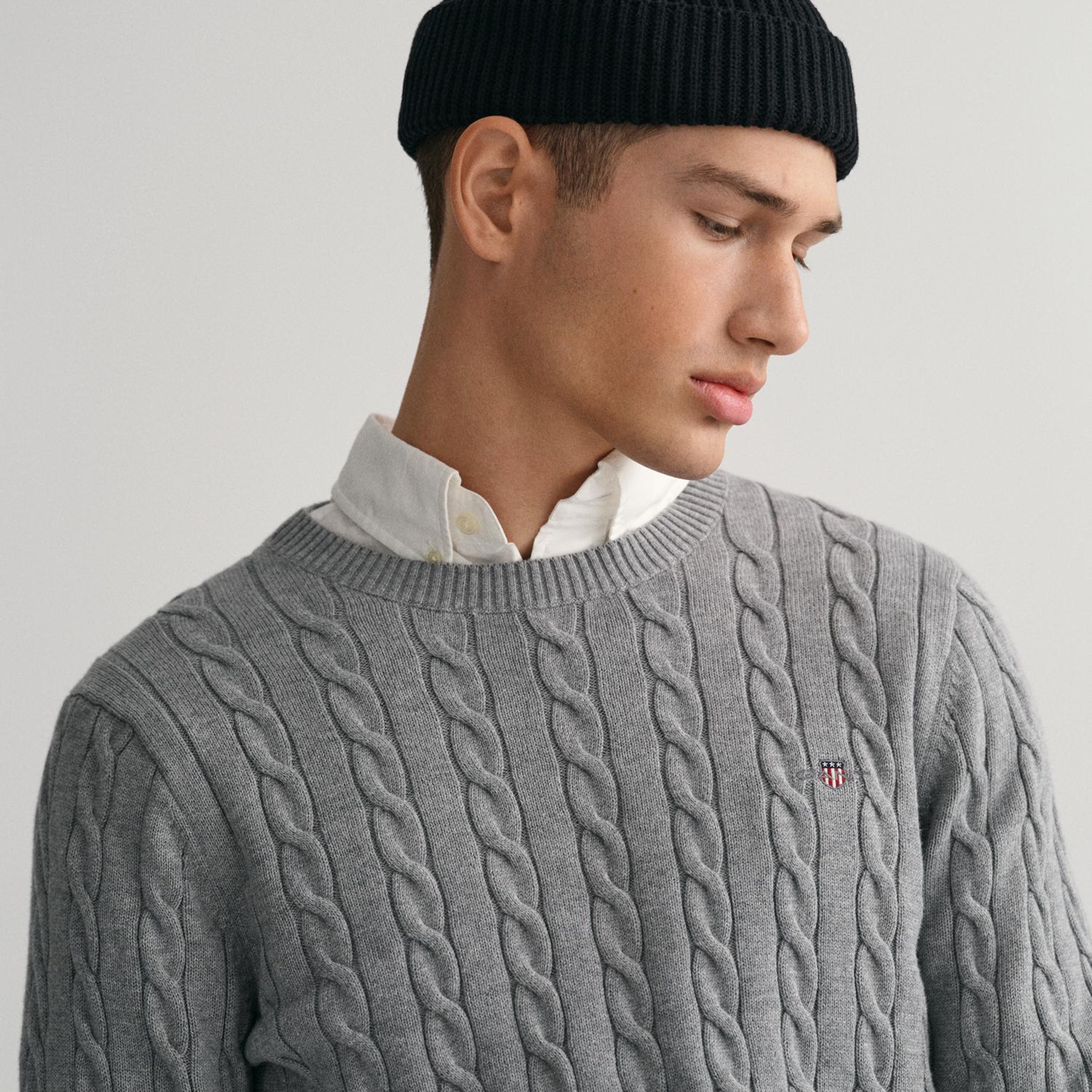 GANT Erkek Gri Regular Fit Bisiklet Yaka Örgü Kazak