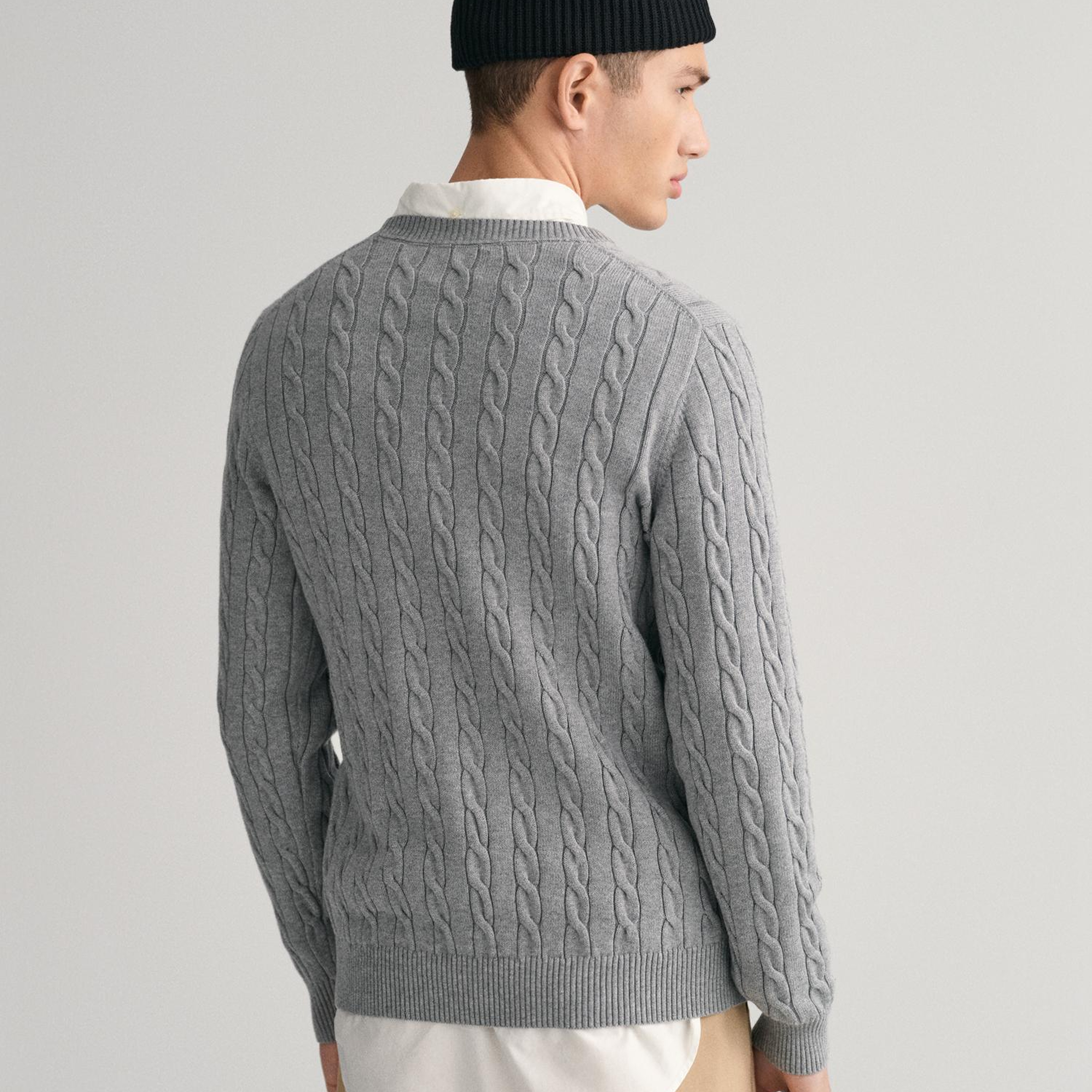 GANT Erkek Gri Regular Fit Bisiklet Yaka Örgü Kazak
