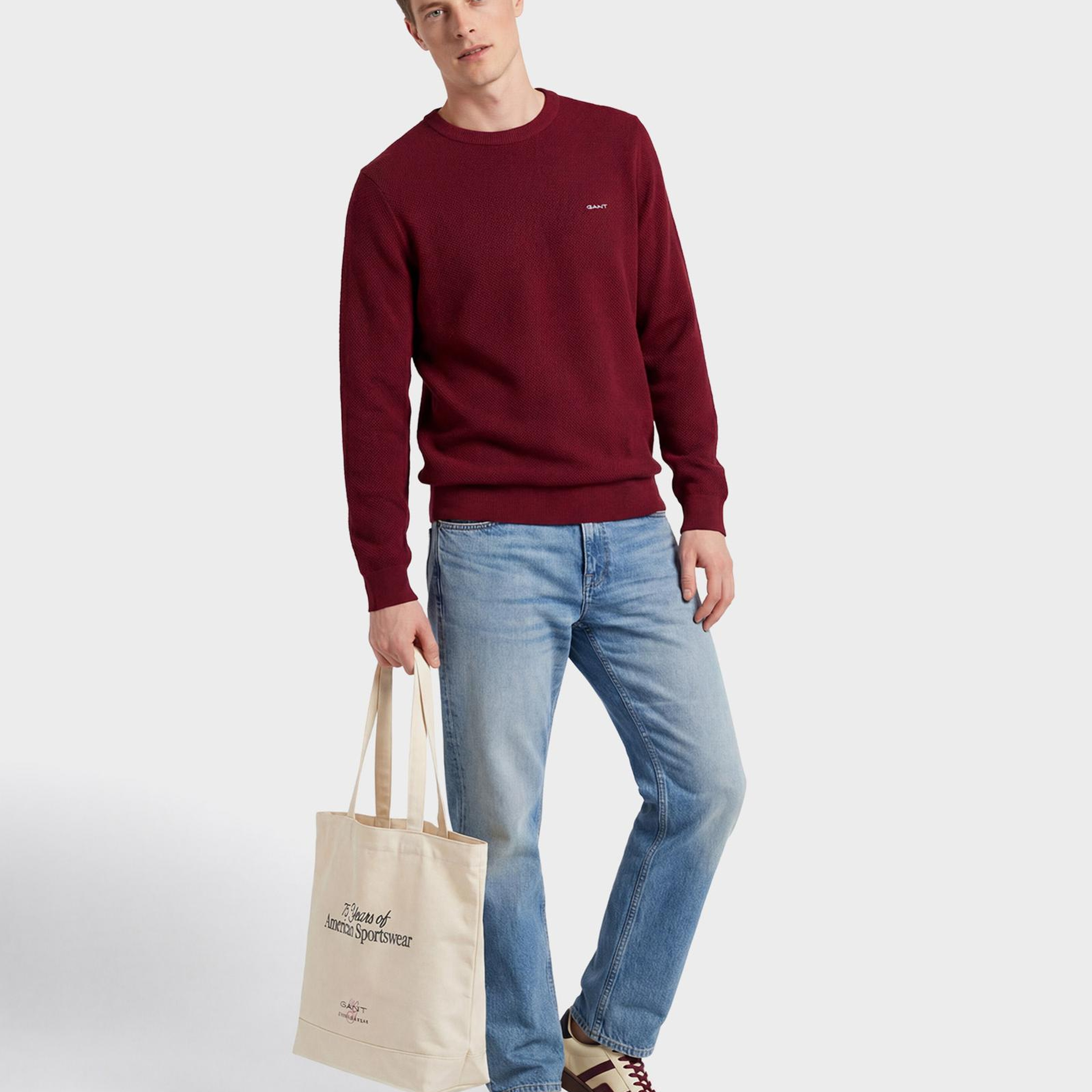 GANT Erkek Bordo Regular Fit Bisiklet Yaka Kazak