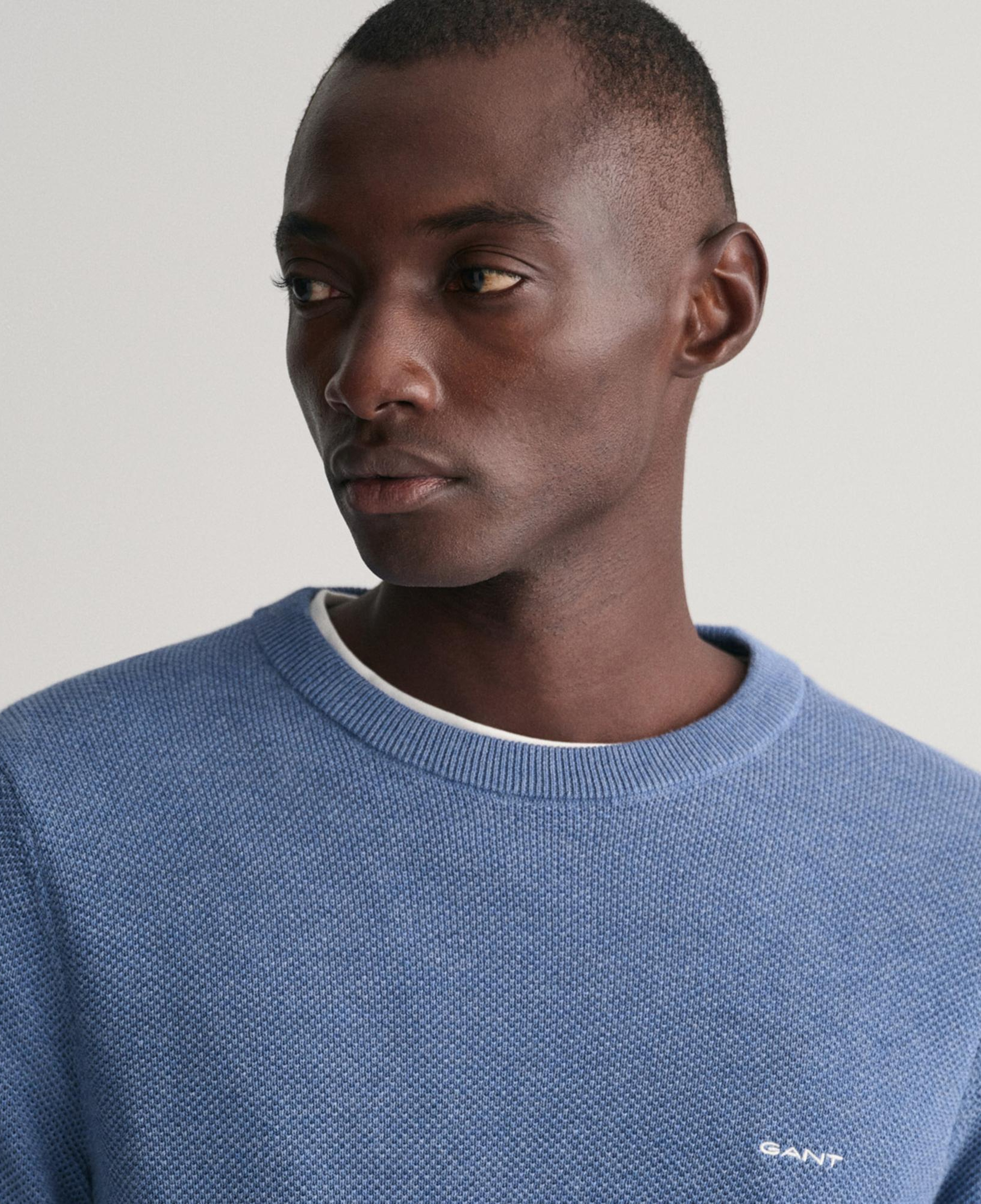 GANT Erkek Mavi Regular Fit Bisiklet Yaka Kazak