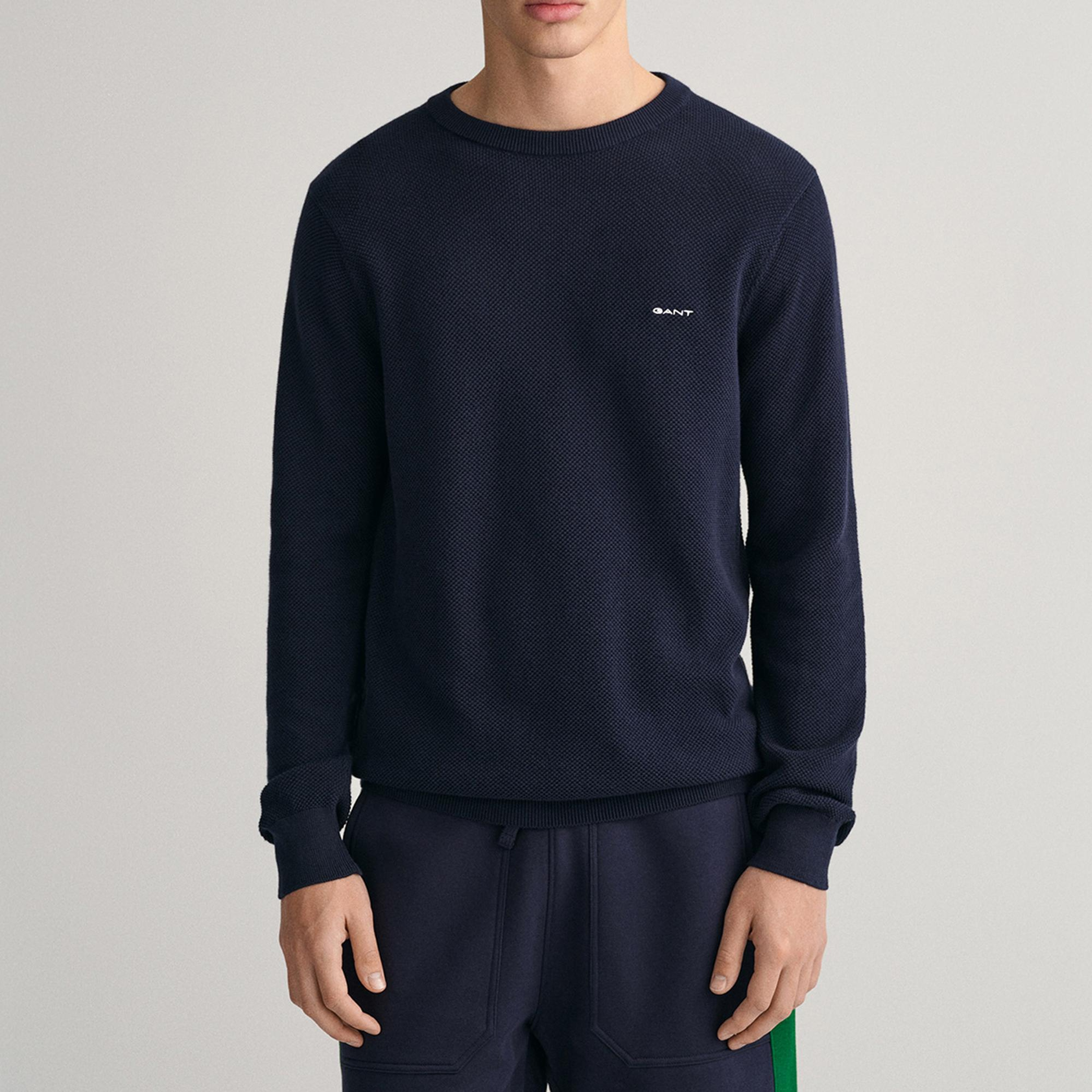 GANT Erkek Lacivert Regular Fit Bisiklet Yaka Kazak