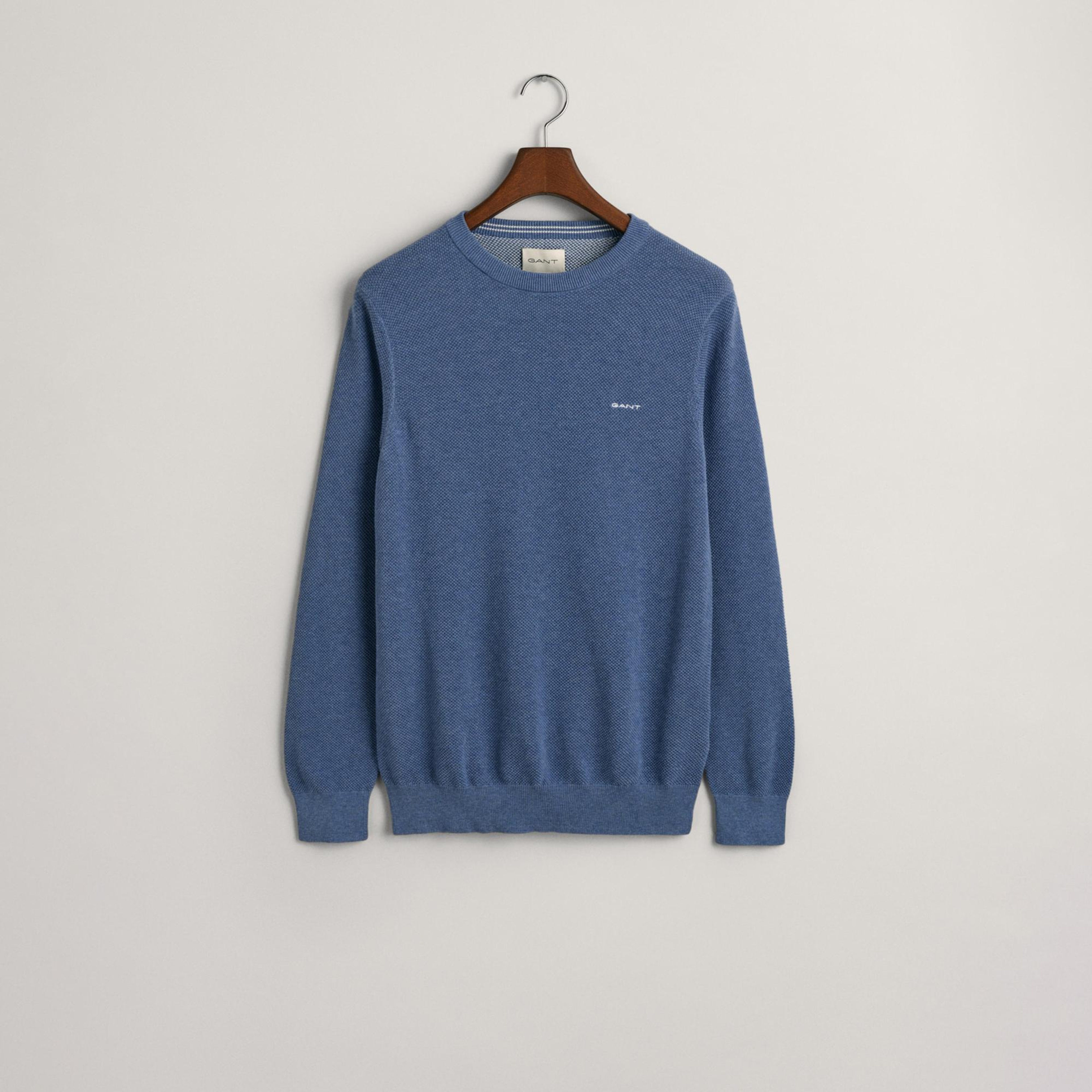 GANT Erkek Mavi Regular Fit Bisiklet Yaka Kazak