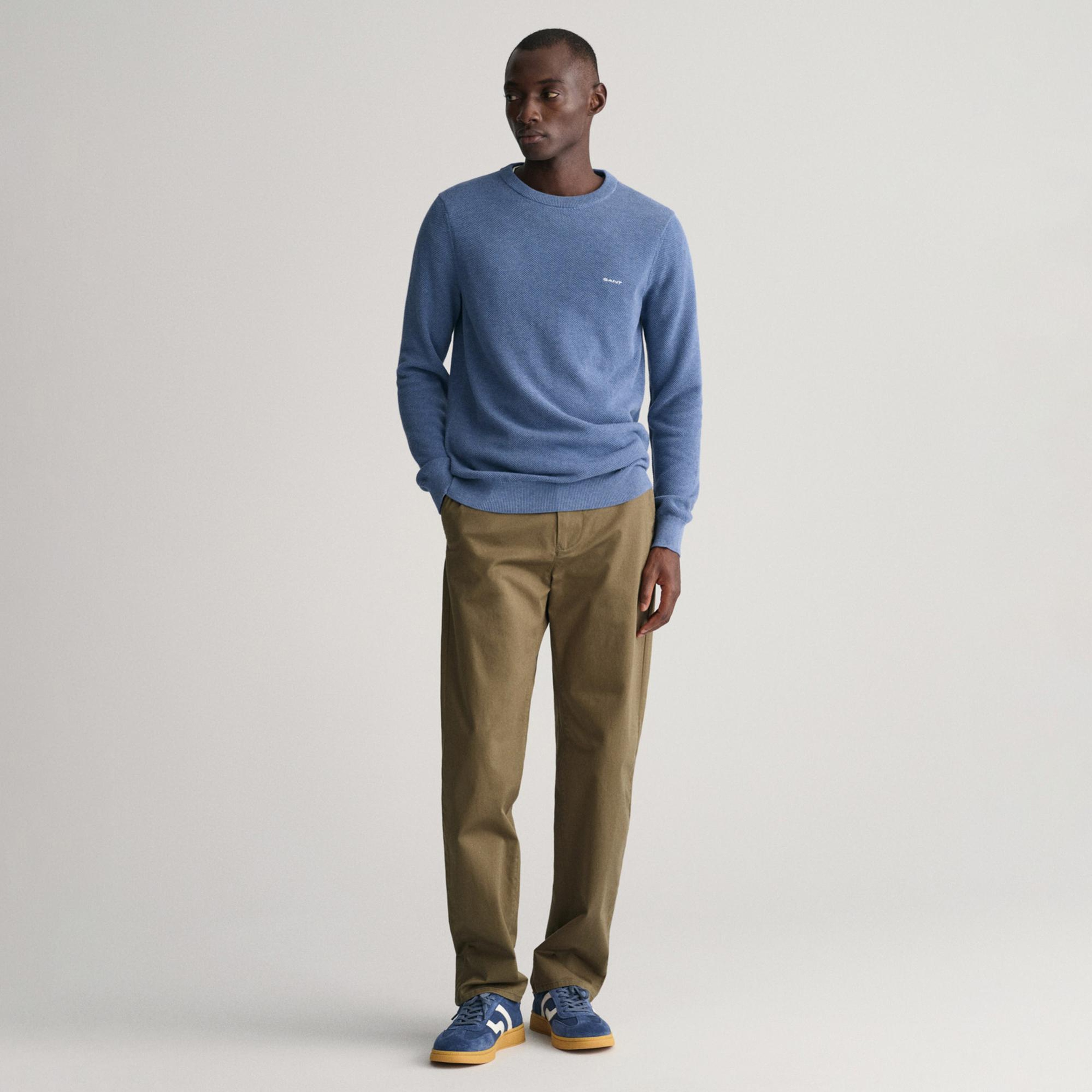 GANT Erkek Mavi Regular Fit Bisiklet Yaka Kazak