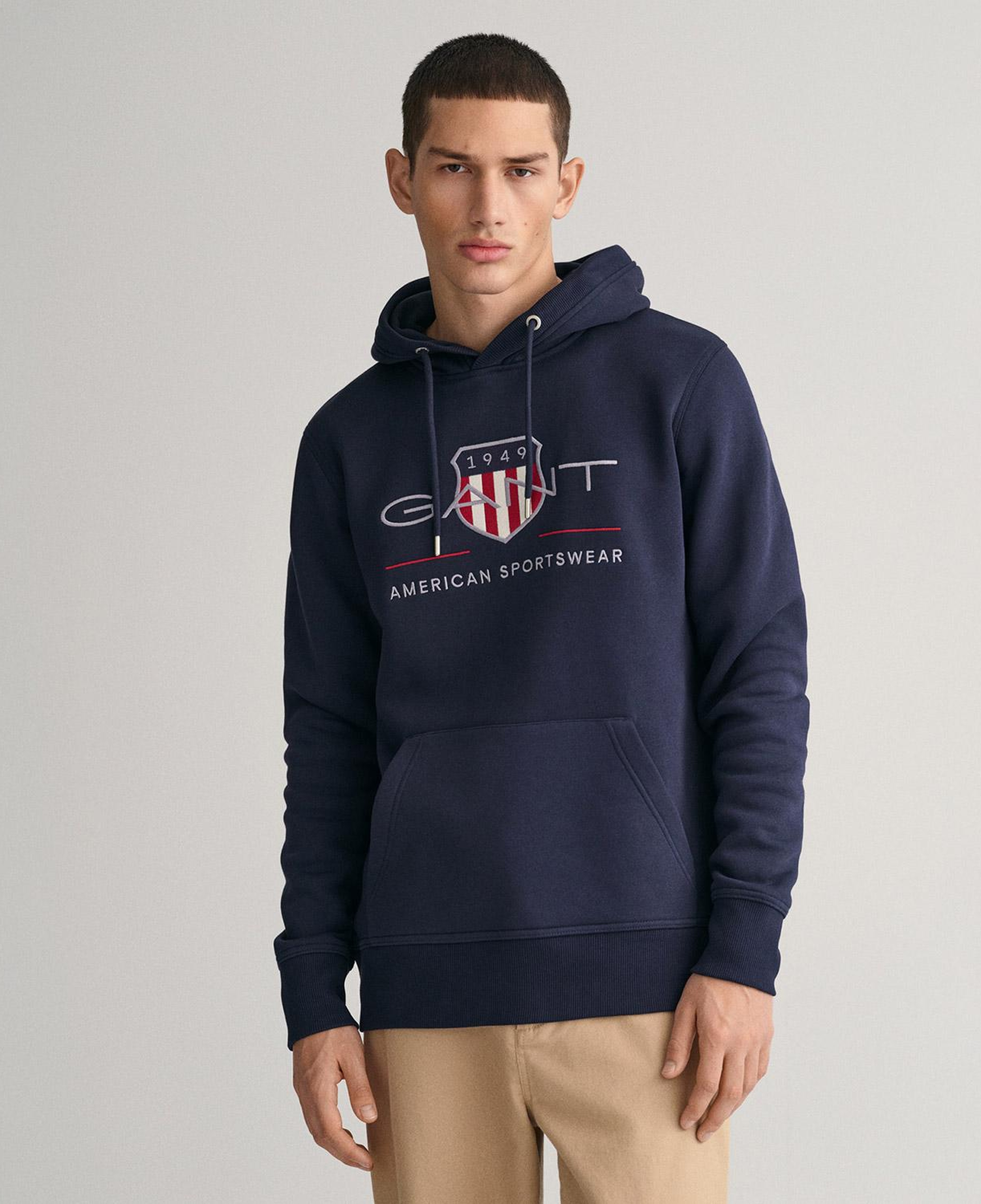 GANT Erkek Lacivert Regular Fit Kapüşonlu Logolu Sweatshirt