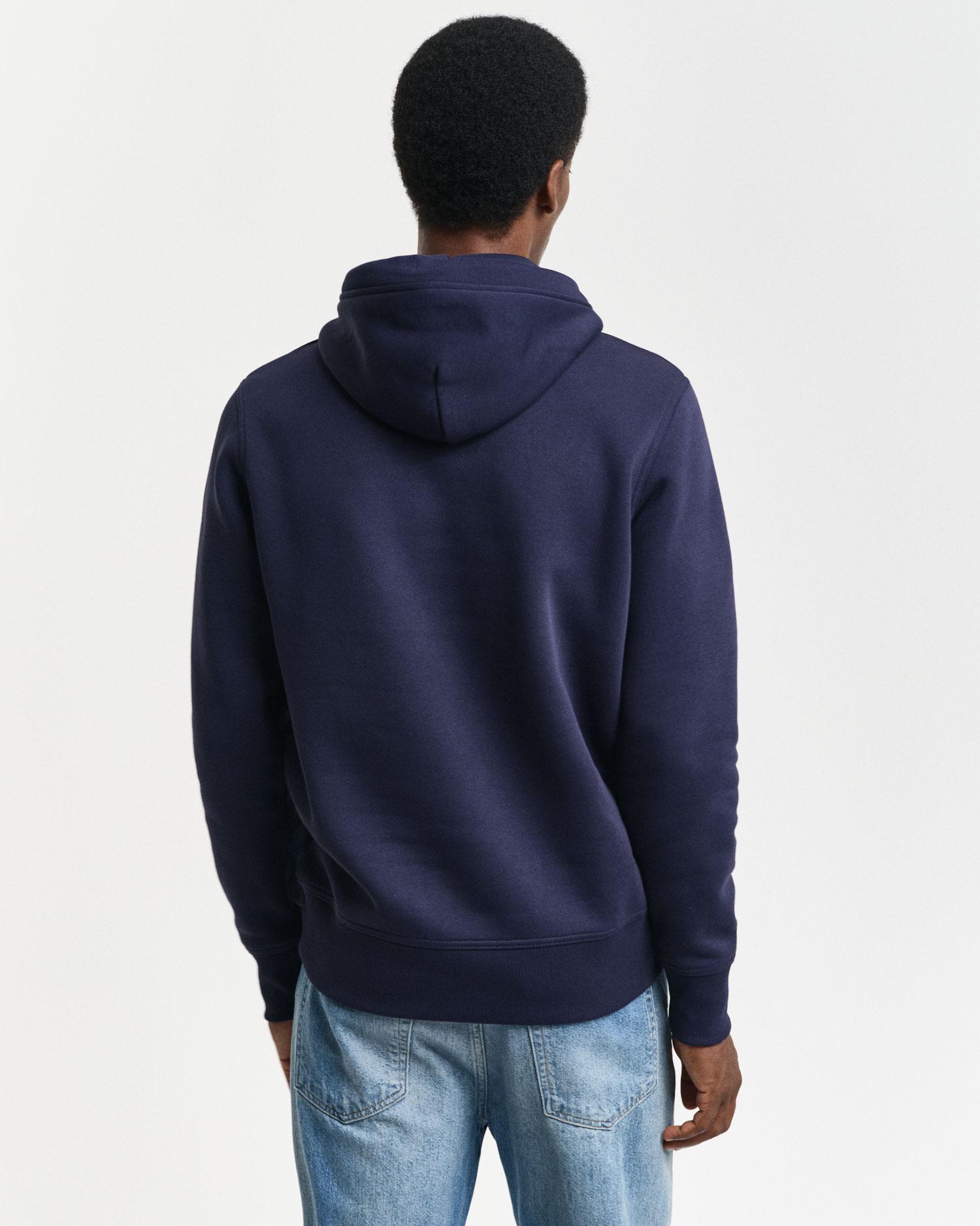GANT Erkek Lacivert Regular Fit Kapüşonlu Logolu Sweatshirt