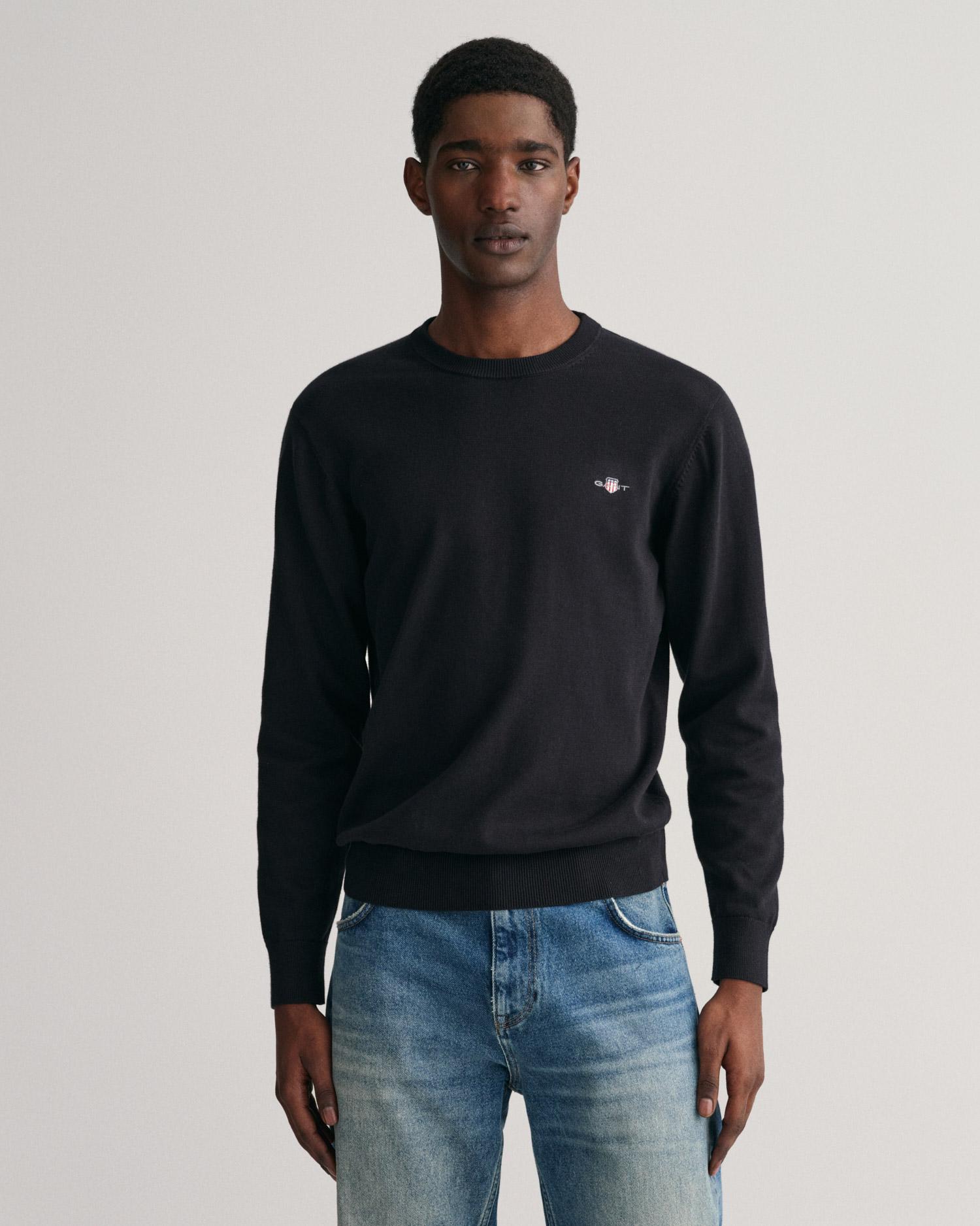 GANT Erkek Siyah Regular Fit Bisiklet Yaka Kazak